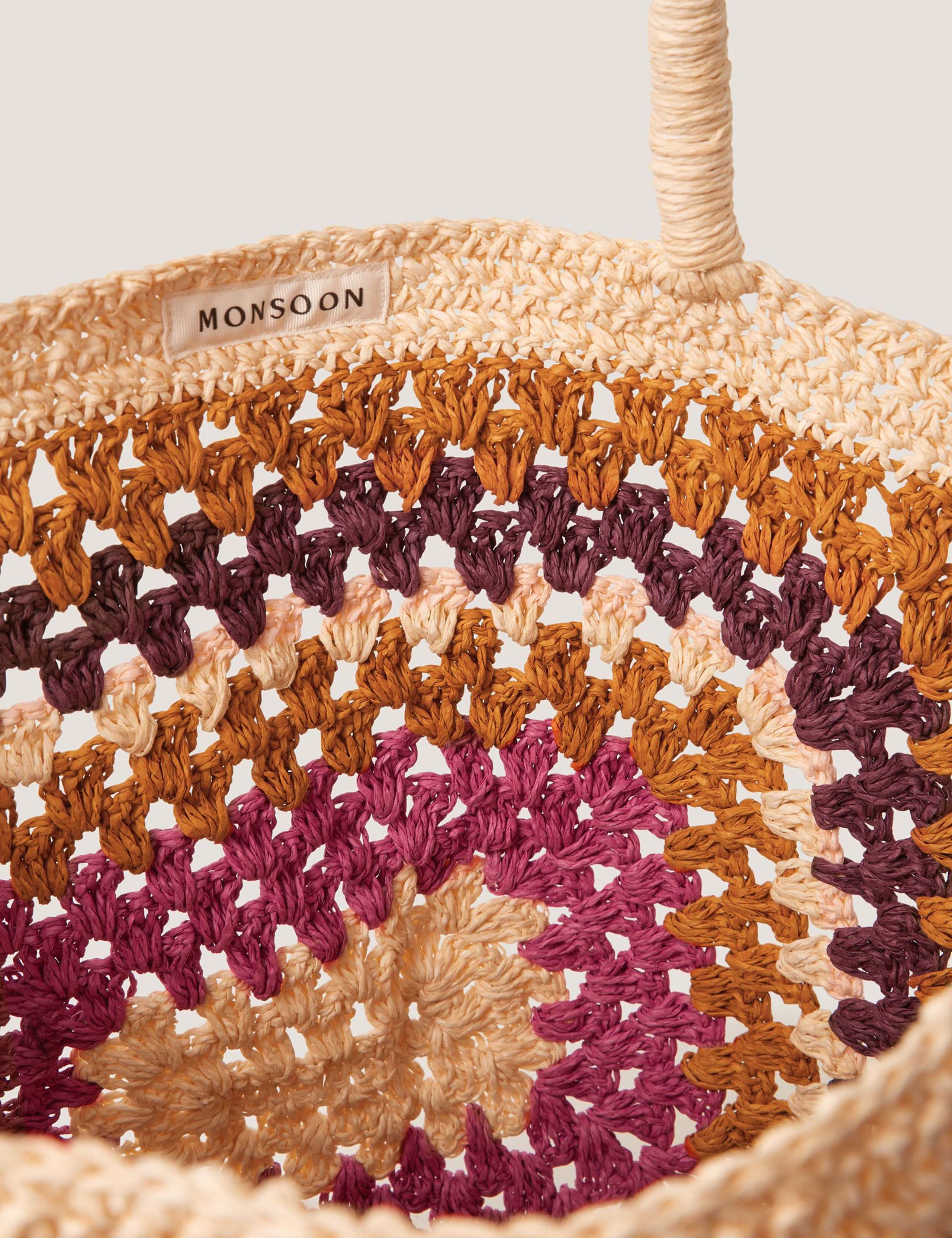Crochet Straw Colour Block Tote Bag 4 of 4