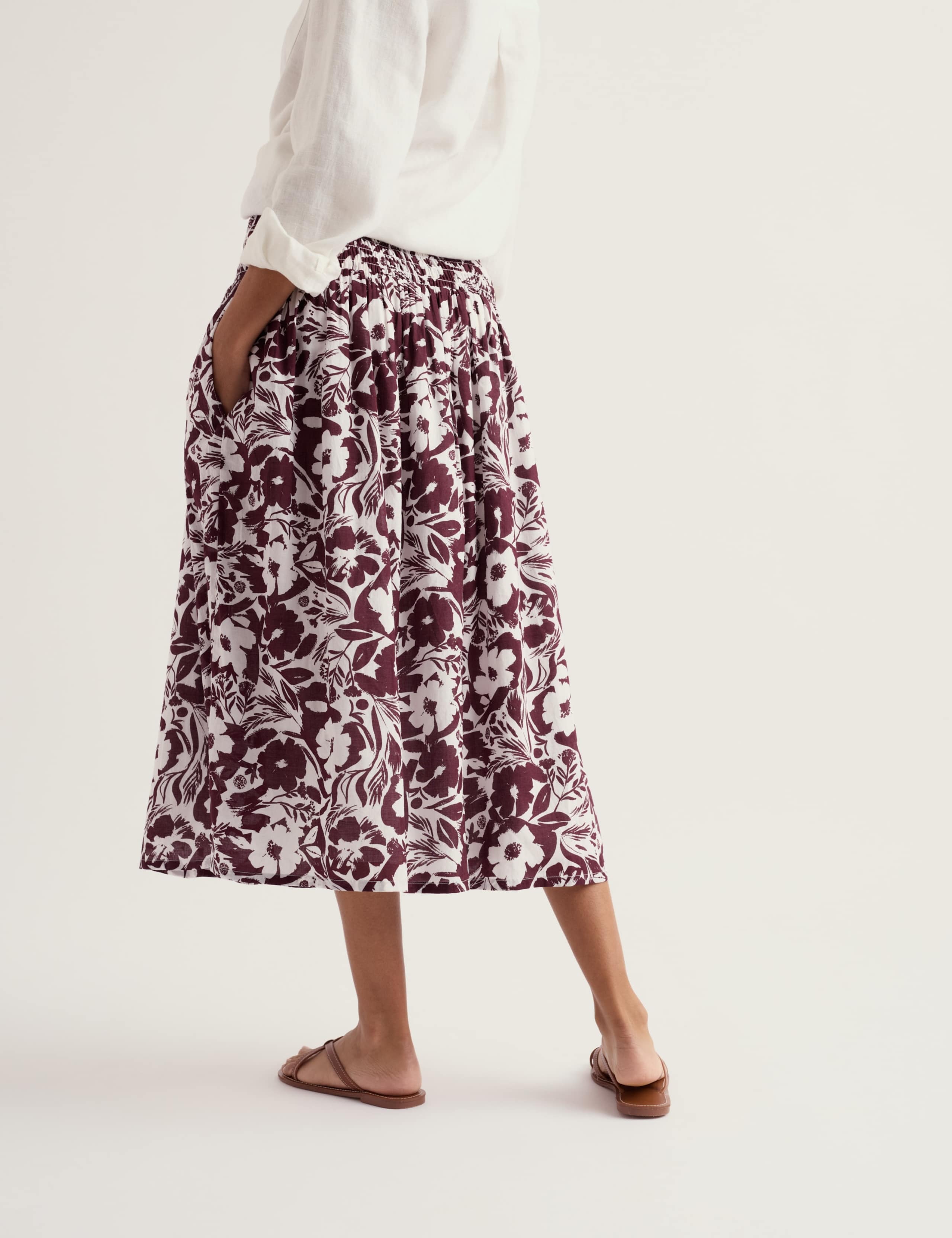 Pure Cotton Voile Floral Shirred Midi Skirt 4 of 5