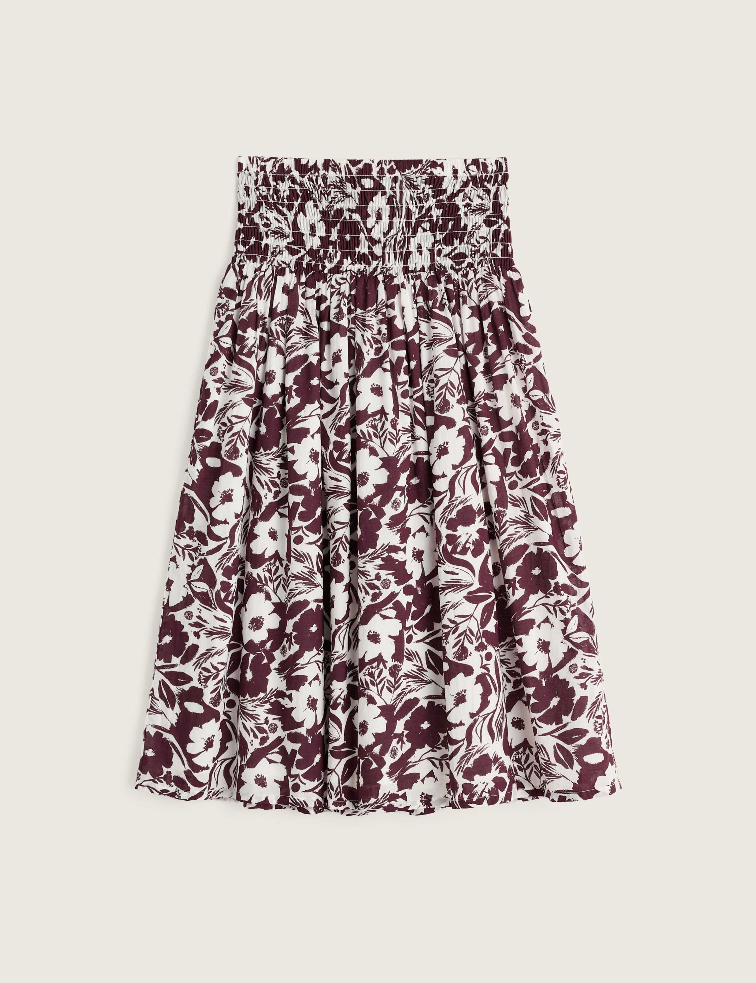 Pure Cotton Voile Floral Shirred Midi Skirt 2 of 5
