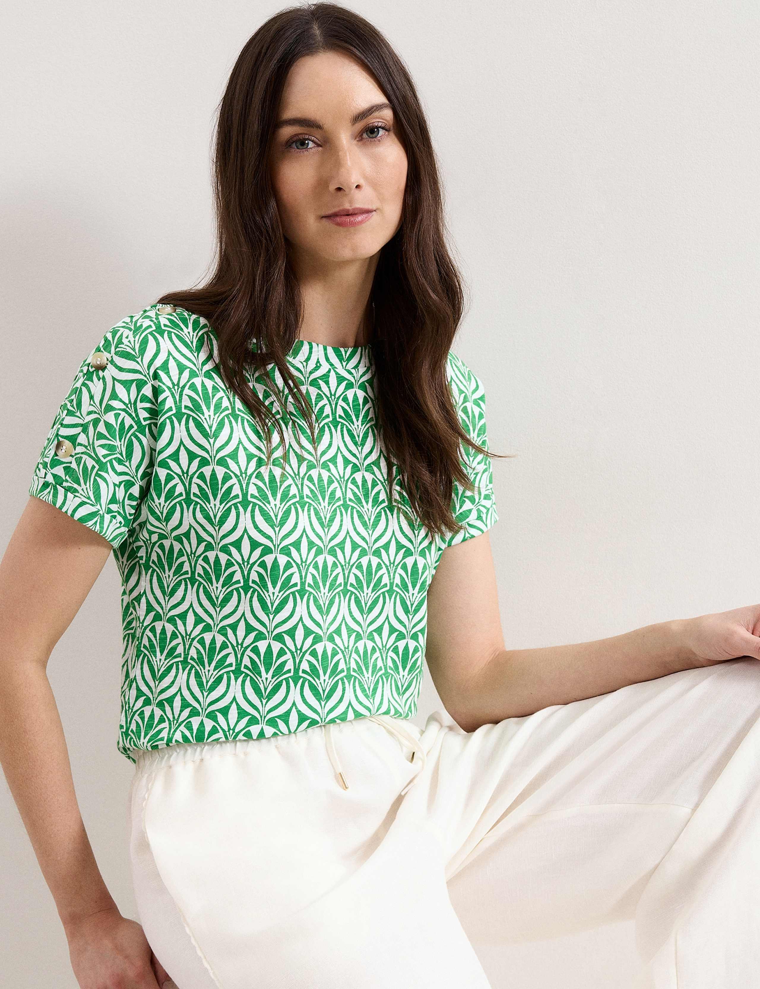 Pure Cotton Floral Button Detail Top 3 of 6