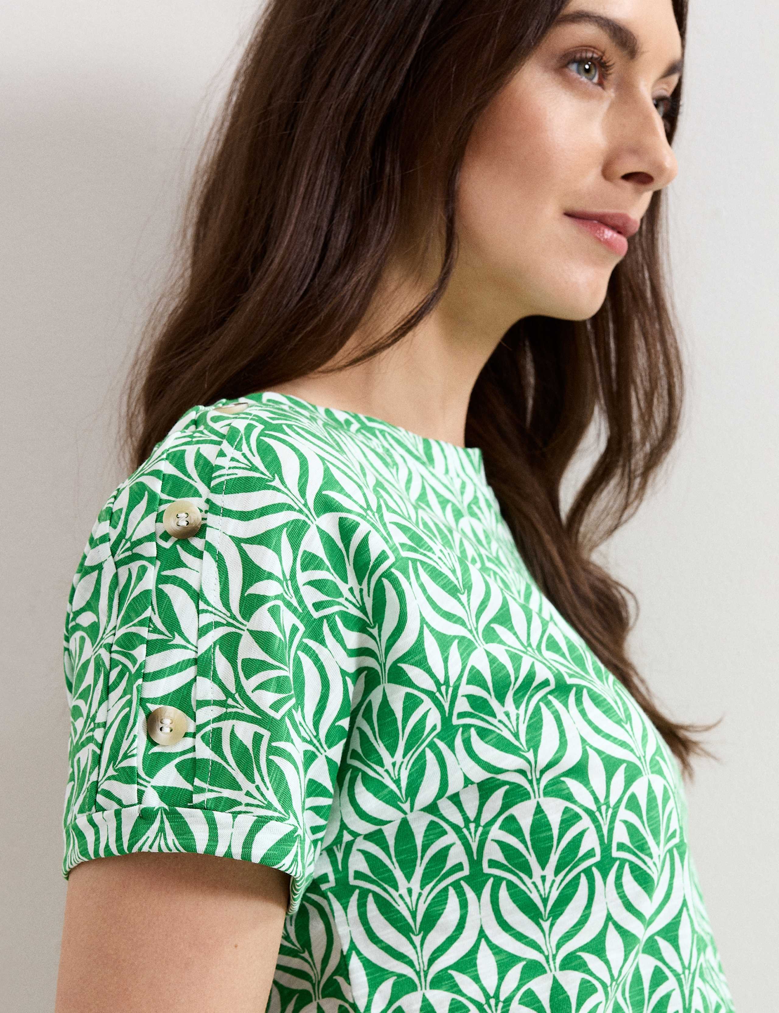Pure Cotton Floral Button Detail Top 5 of 6