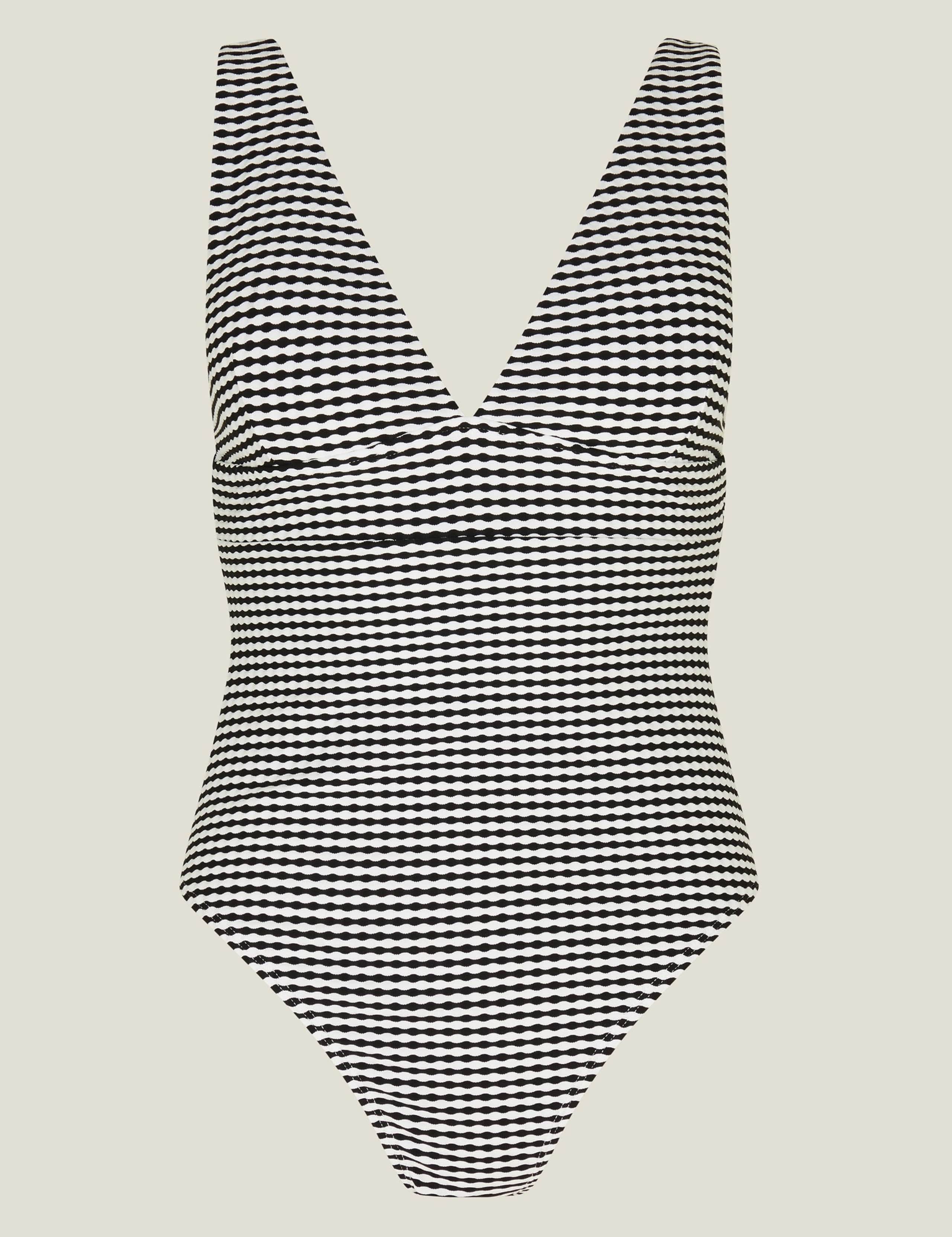 Seersucker Monochrome Striped Plunge Swimsuit 2 of 4