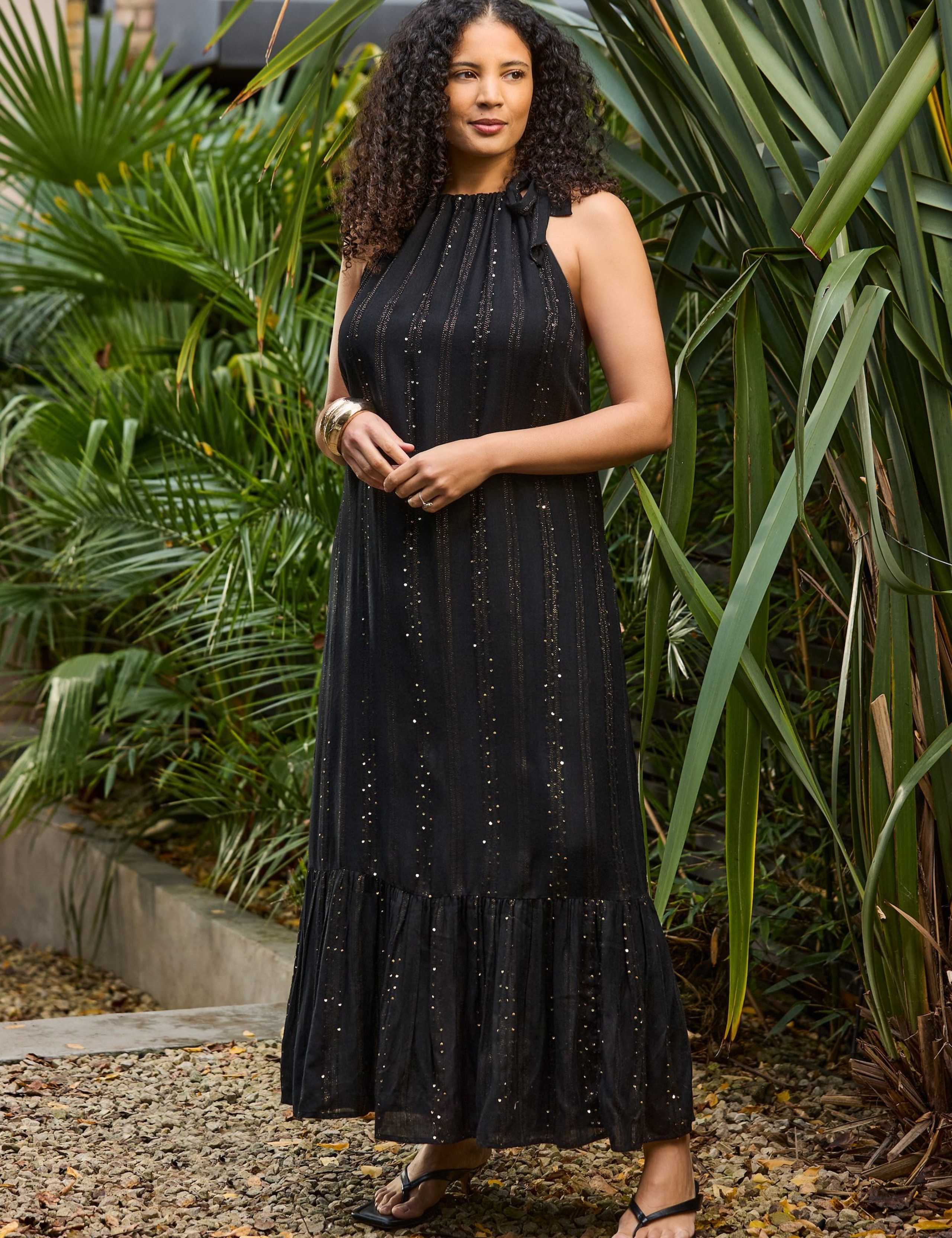 Metallic Halter Neck Maxi Tiered Dress 6 of 6