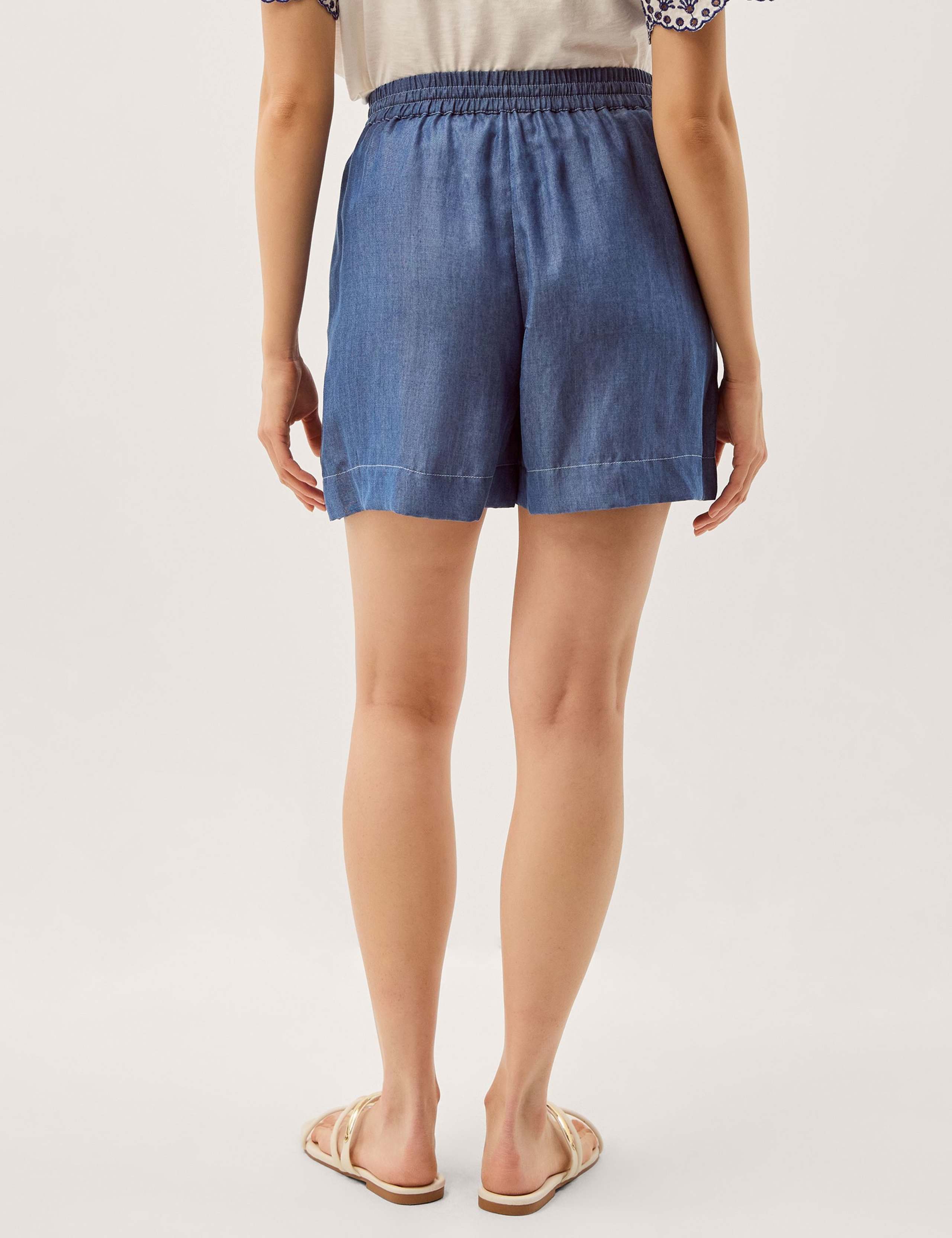 Lyocell Denim Embroidered Drawstring Shorts 3 of 4