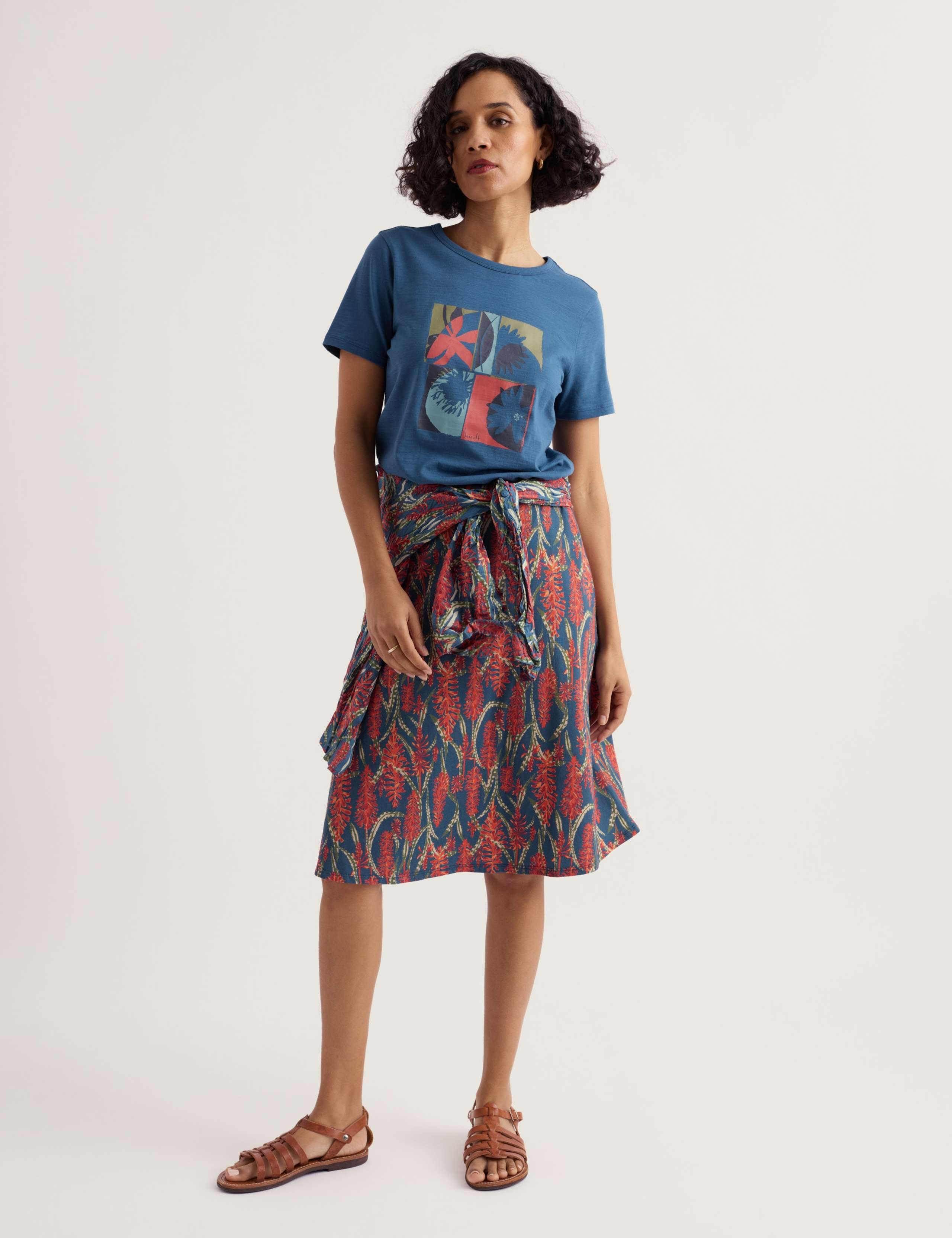 Cotton Rich Floral Knee Length A-Line Skirt 1 of 5