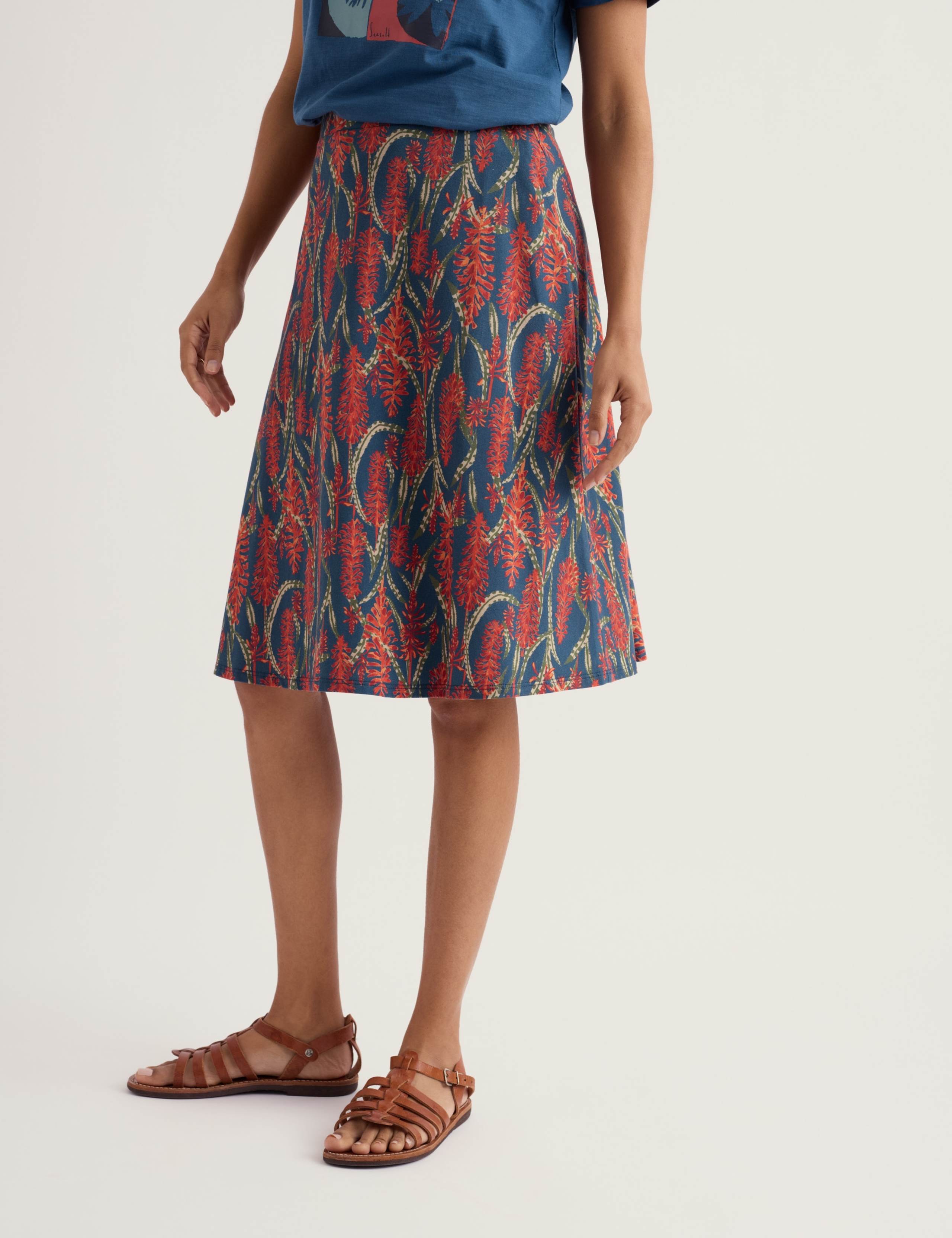 Cotton Rich Floral Knee Length A-Line Skirt 3 of 5
