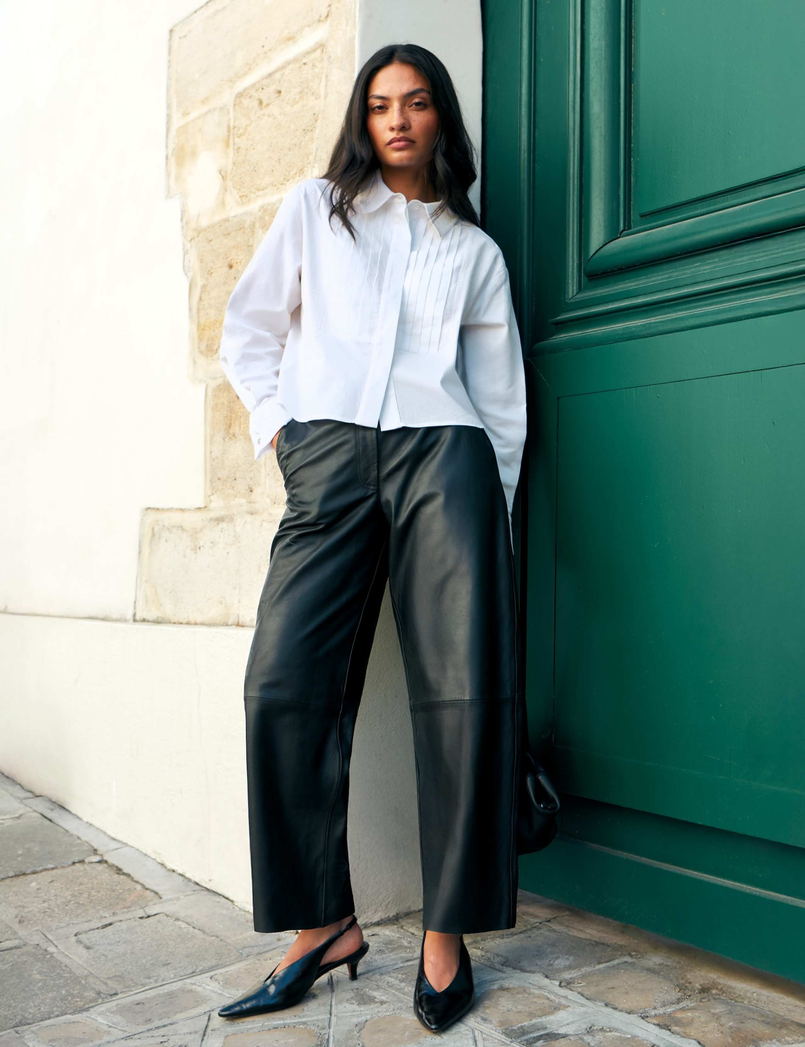 Cotton Rich Bib Front Pleat Detail Cropped Shirt 4 of 5