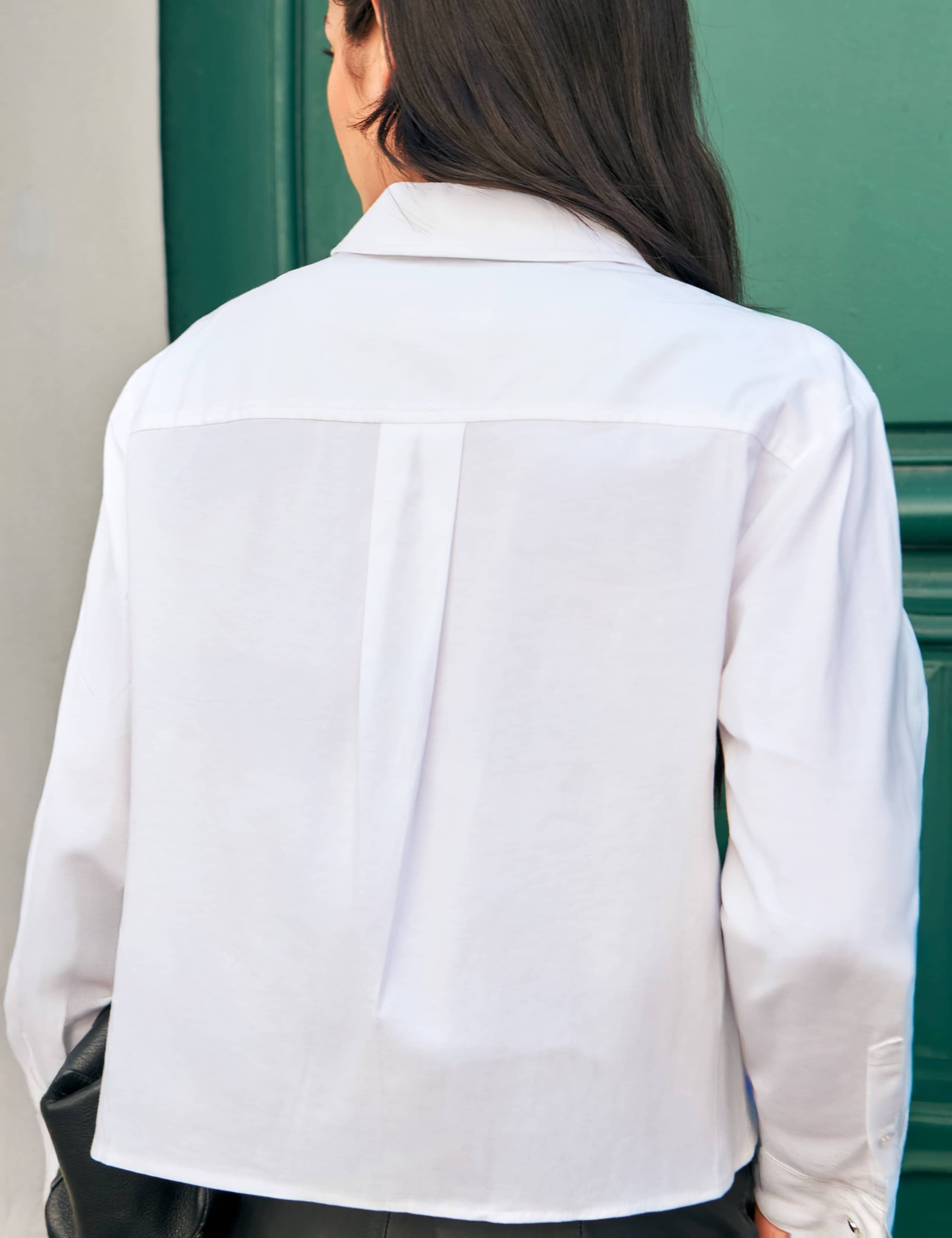 Cotton Rich Bib Front Pleat Detail Cropped Shirt 5 of 5