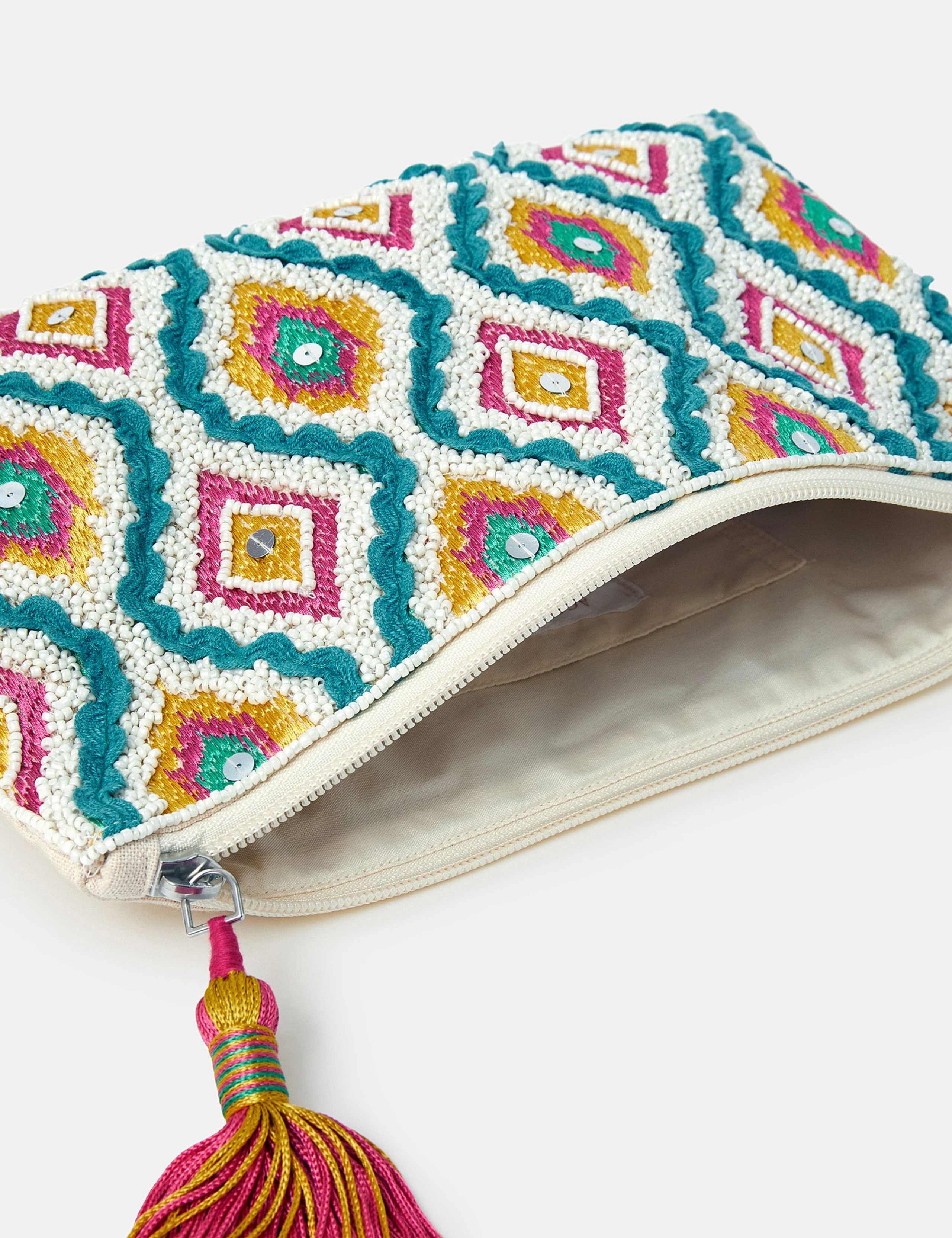Pure Cotton Beaded Tassel Clutch Bag 3 of 4