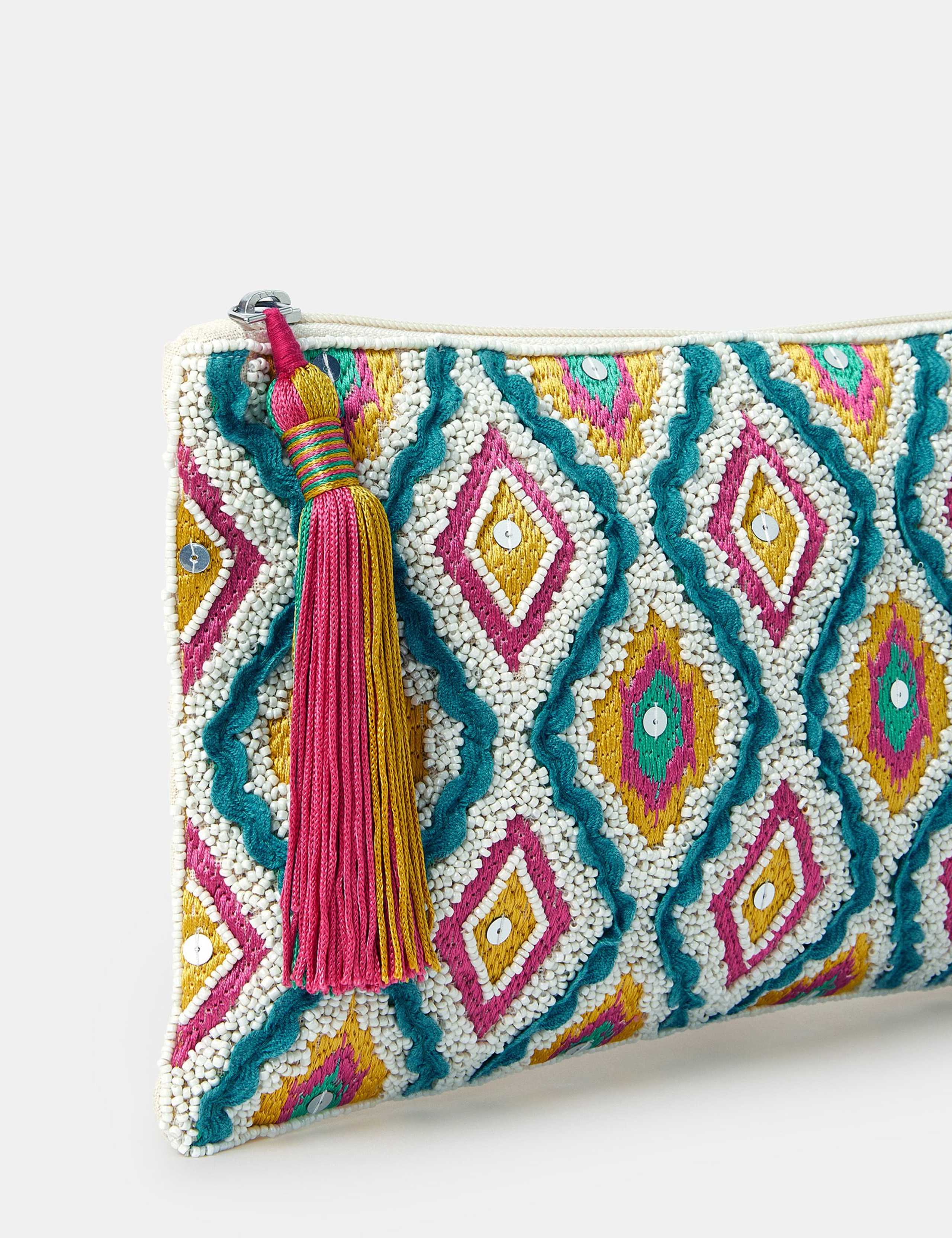 Pure Cotton Beaded Tassel Clutch Bag 4 of 4