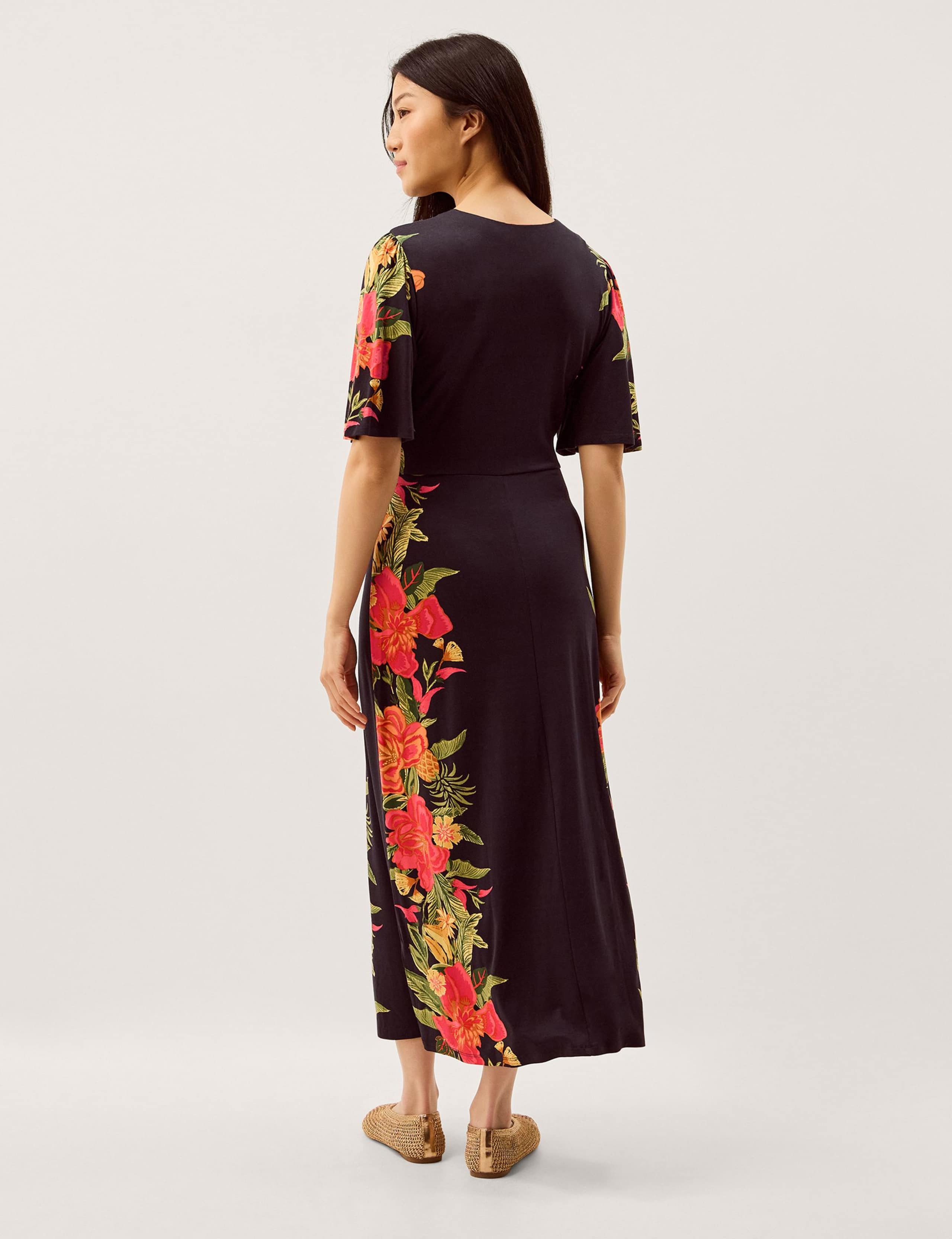 Jersey Floral V-Neck Midi Waisted Dress 3 of 6