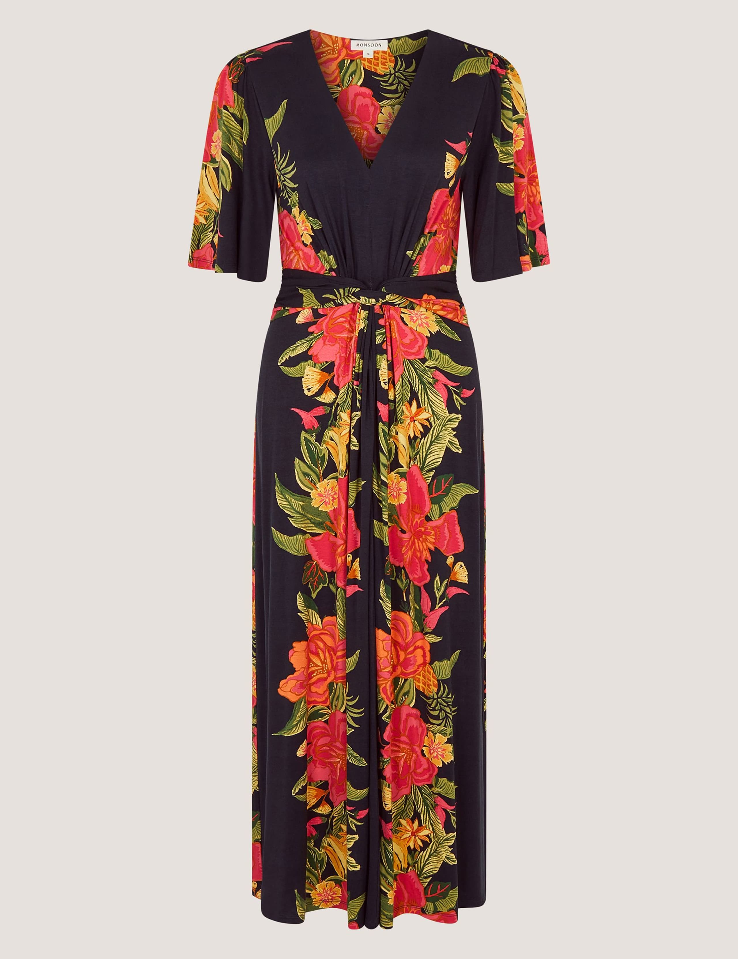 Jersey Floral V-Neck Midi Waisted Dress 2 of 6