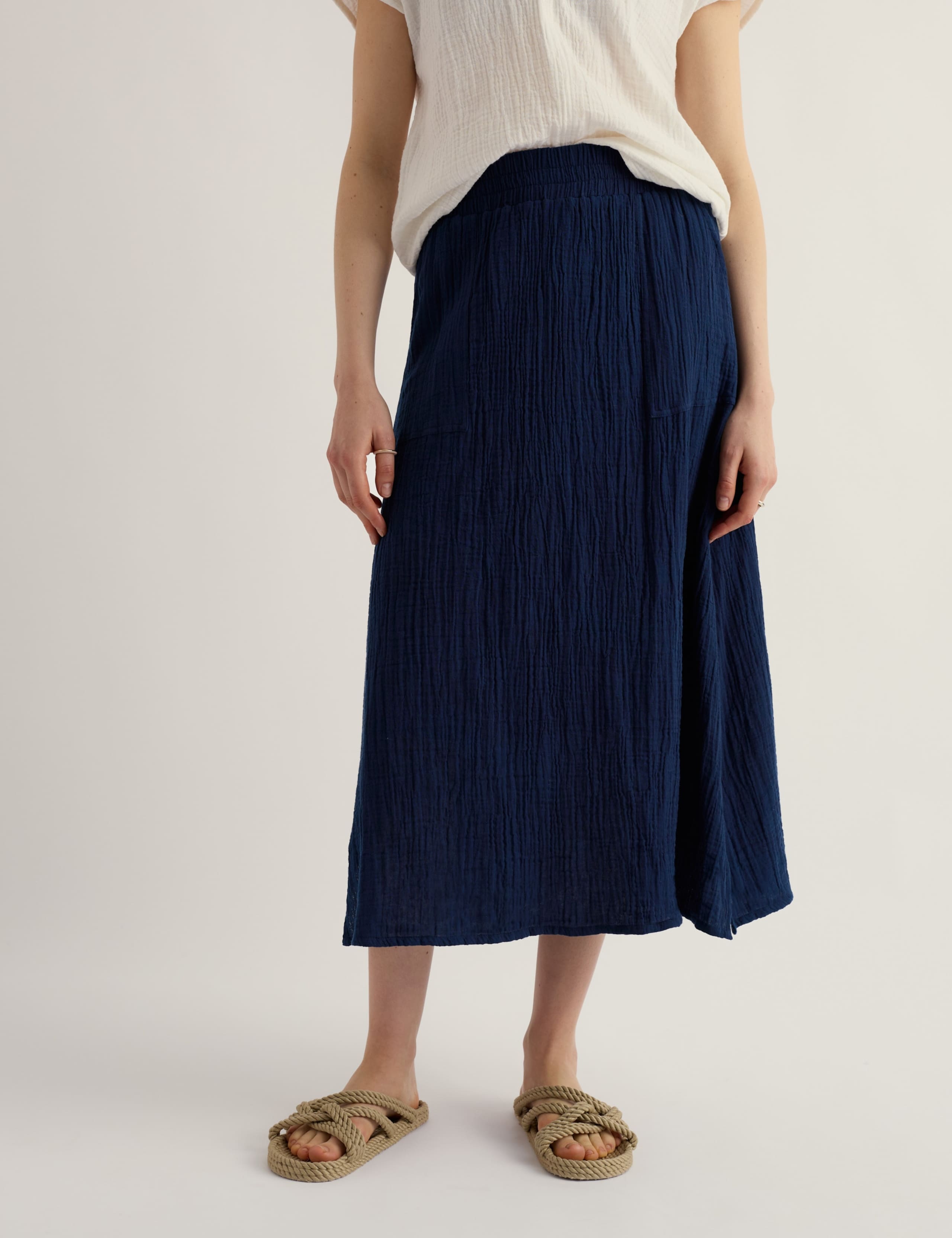 Pure Cotton Textured Midi A-Line Skirt 4 of 5