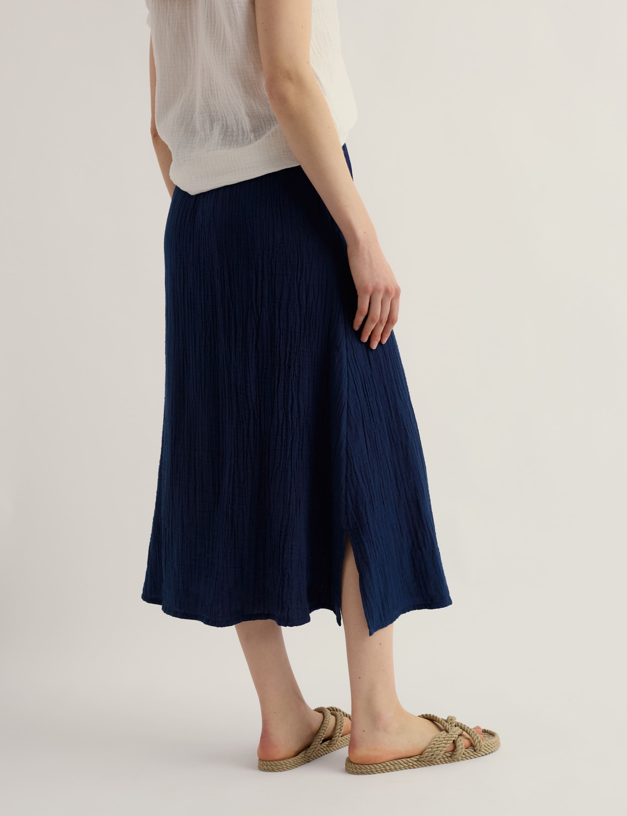 Pure Cotton Textured Midi A-Line Skirt 5 of 5