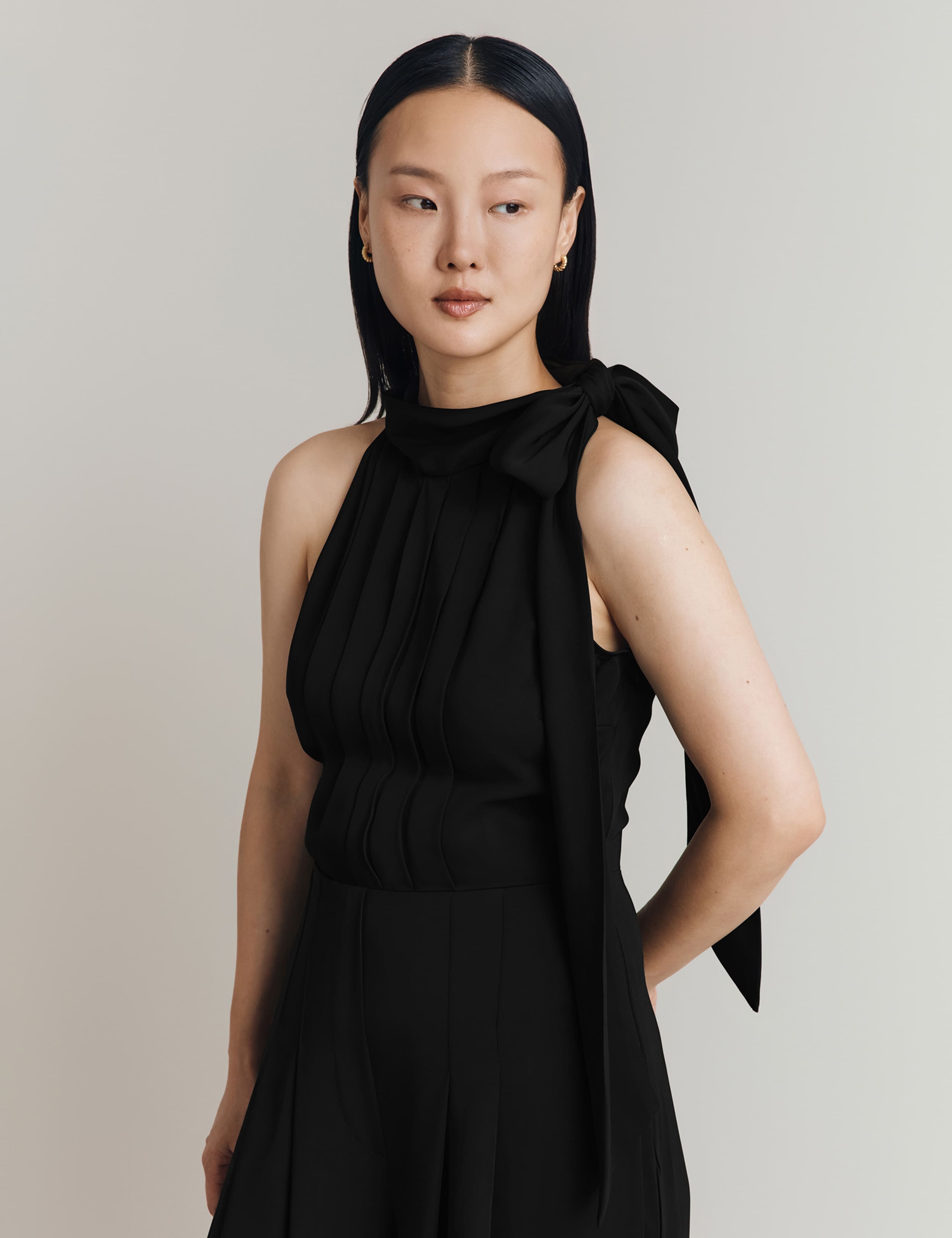 Crepe Tie Neck Wide Leg Jumpsuit 3 of 5