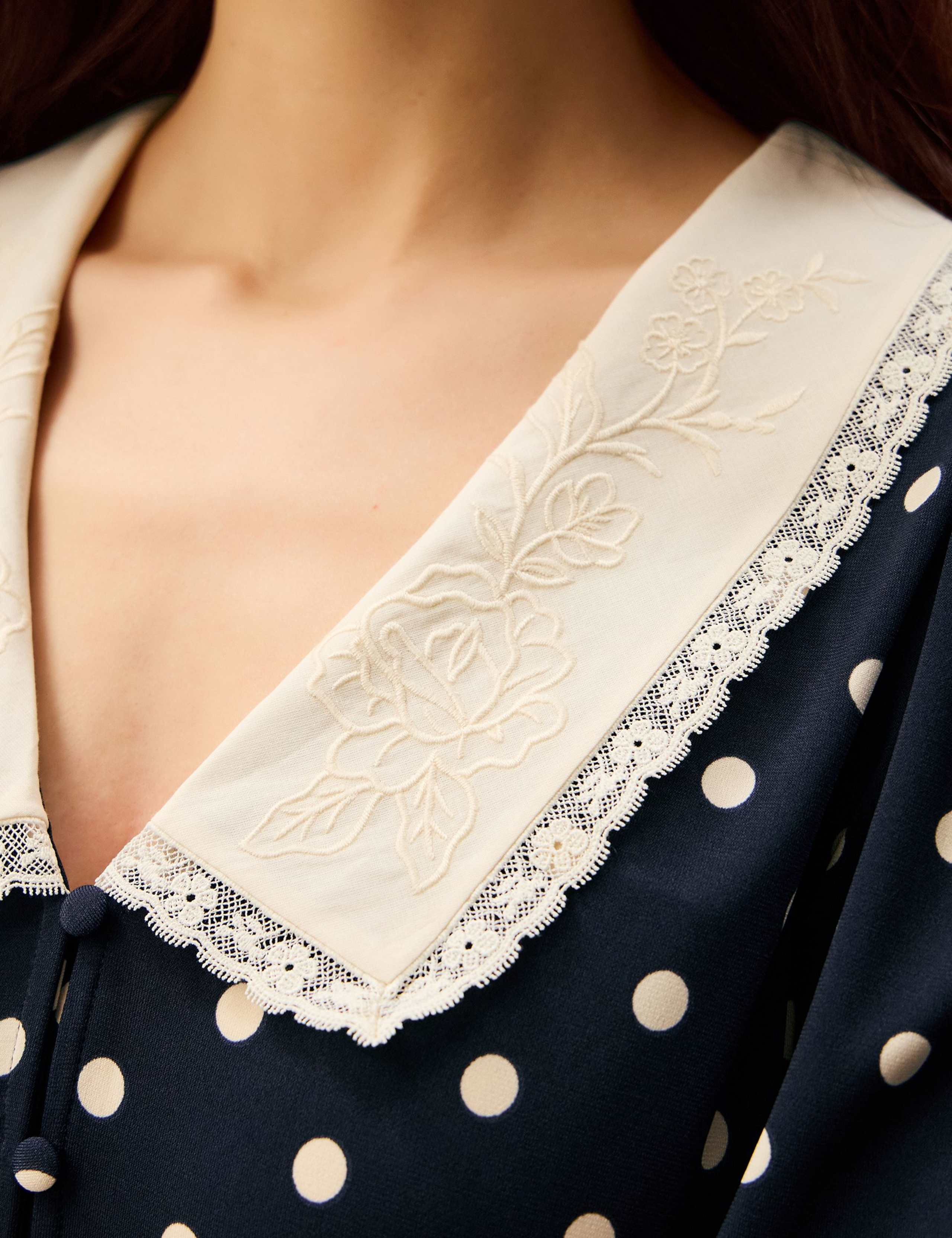 Jersey Polka Dot Collared Midi Shirt Dress 3 of 5