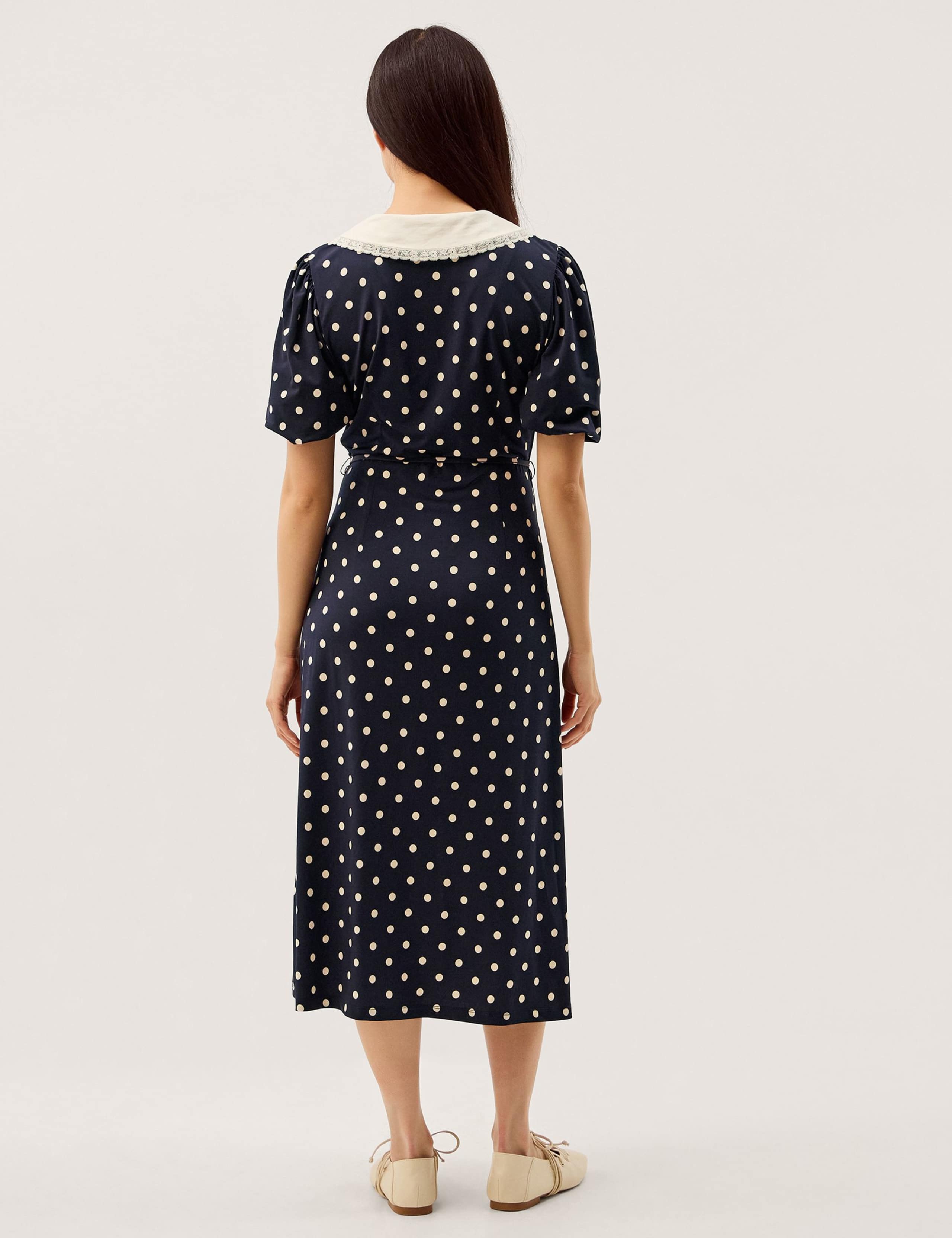Jersey Polka Dot Collared Midi Shirt Dress 4 of 5