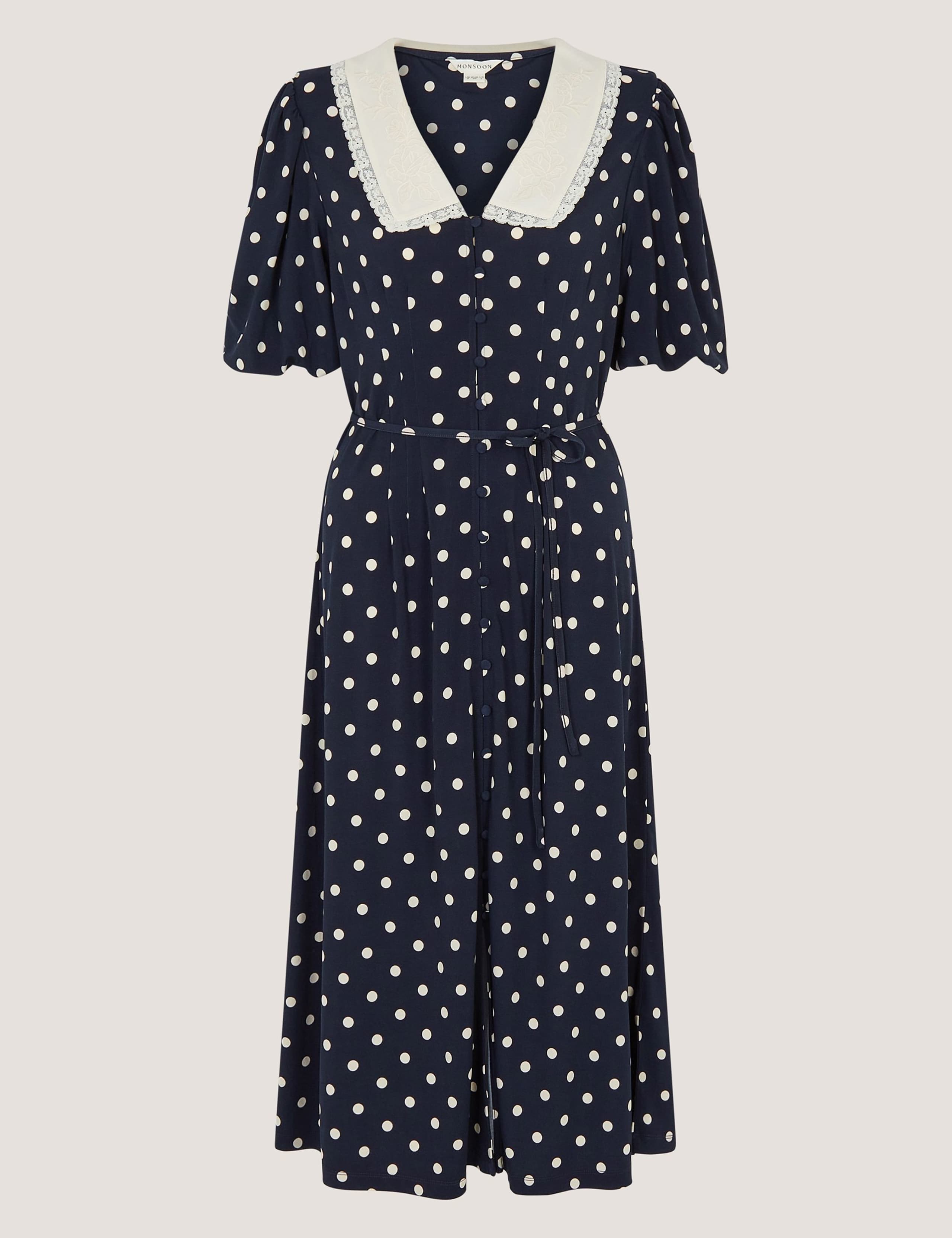 Jersey Polka Dot Collared Midi Shirt Dress 2 of 5