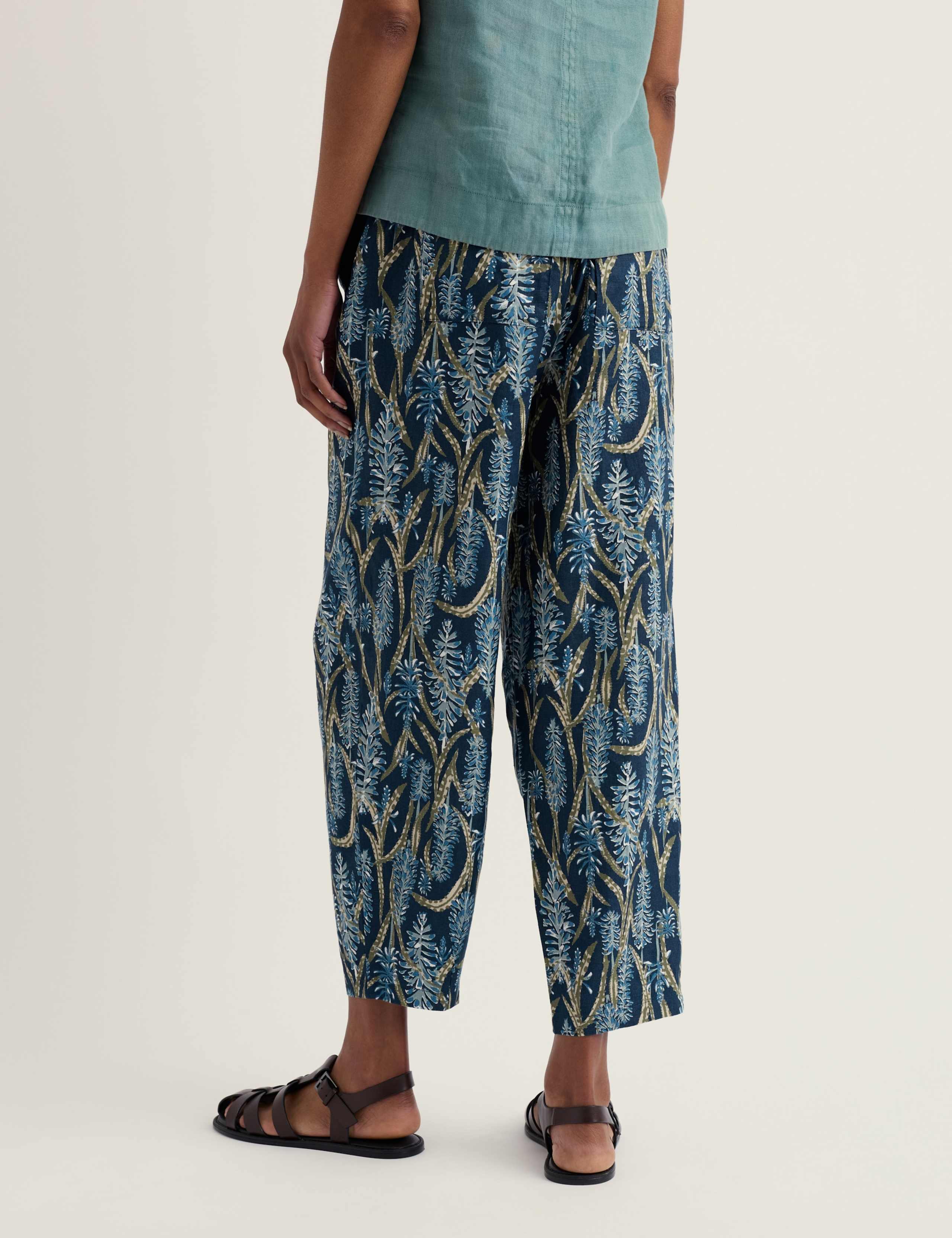 Pure Linen Floral Tapered Cropped Trousers 4 of 5