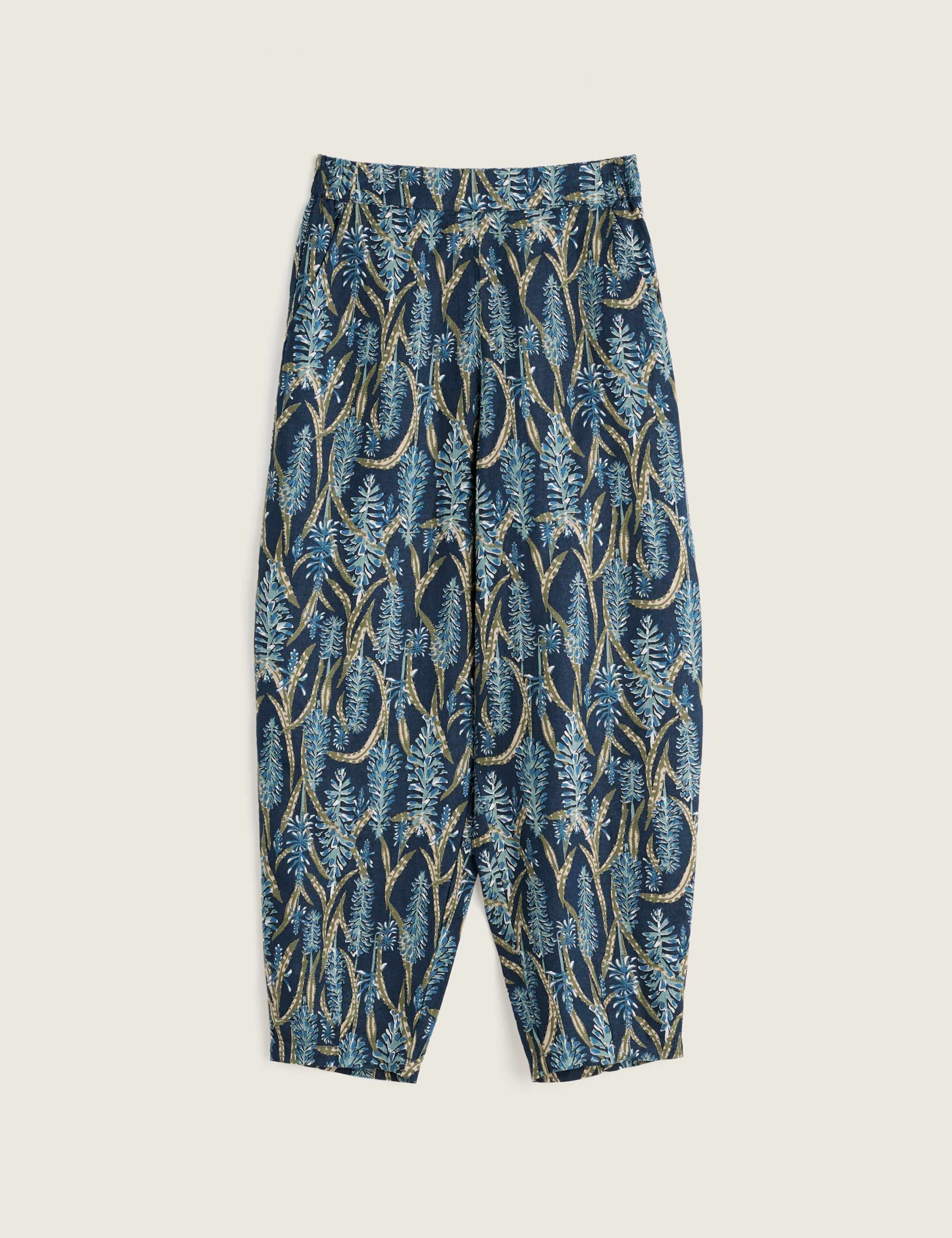 Pure Linen Floral Tapered Cropped Trousers 2 of 5