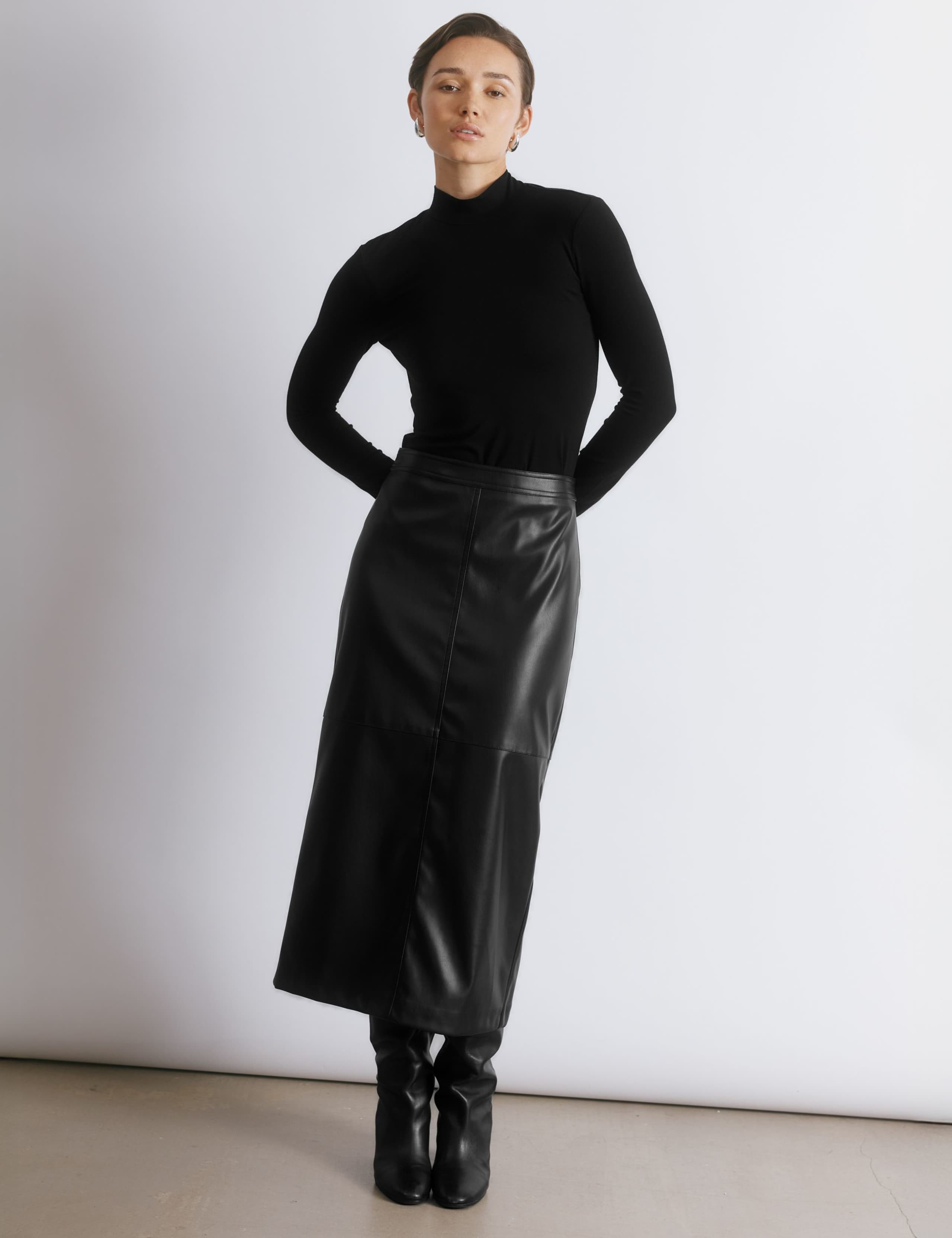 Leather Look Midi Pencil Skirt 1 of 4