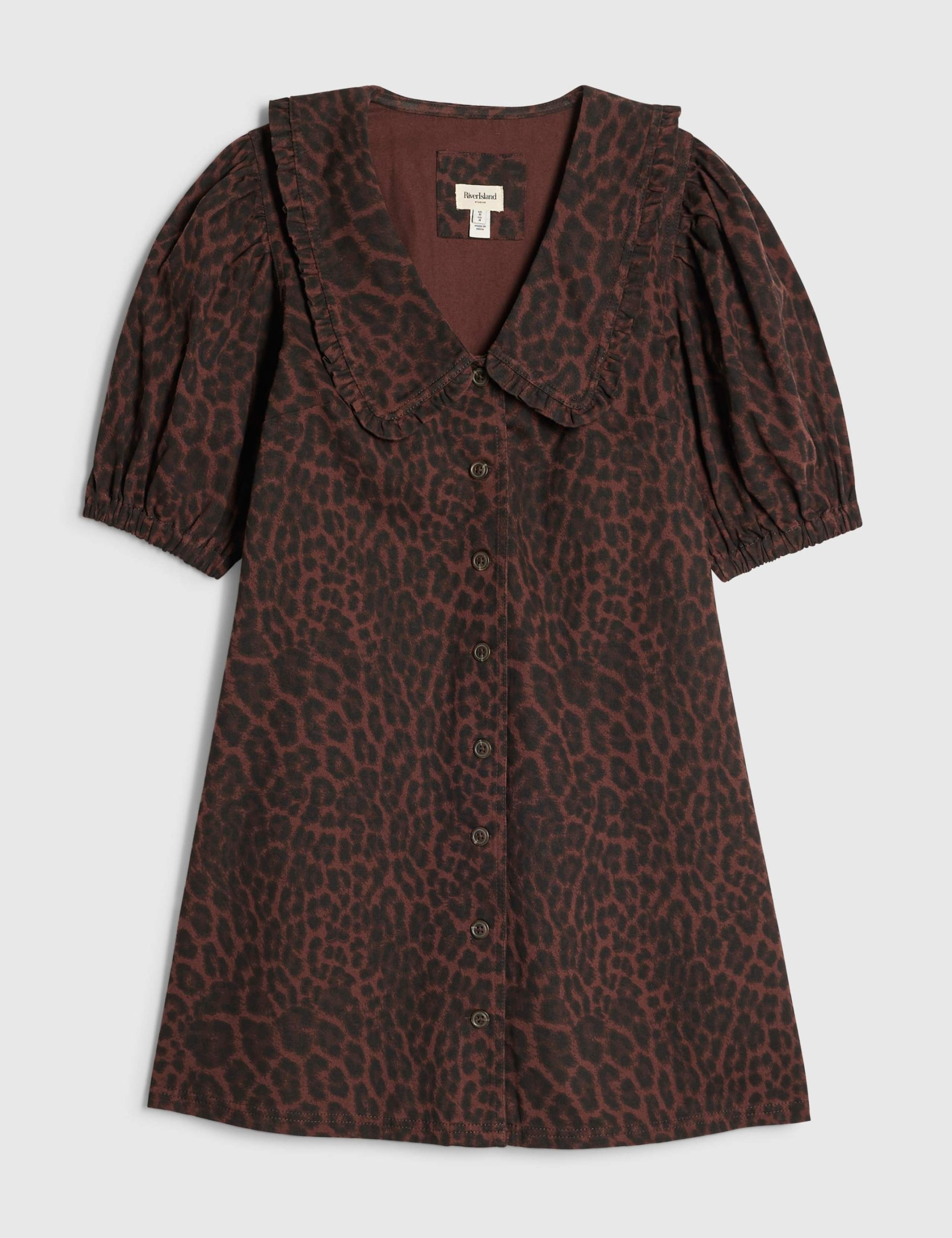 Pure Cotton Leopard Print Mini Shirt Dress 2 of 6
