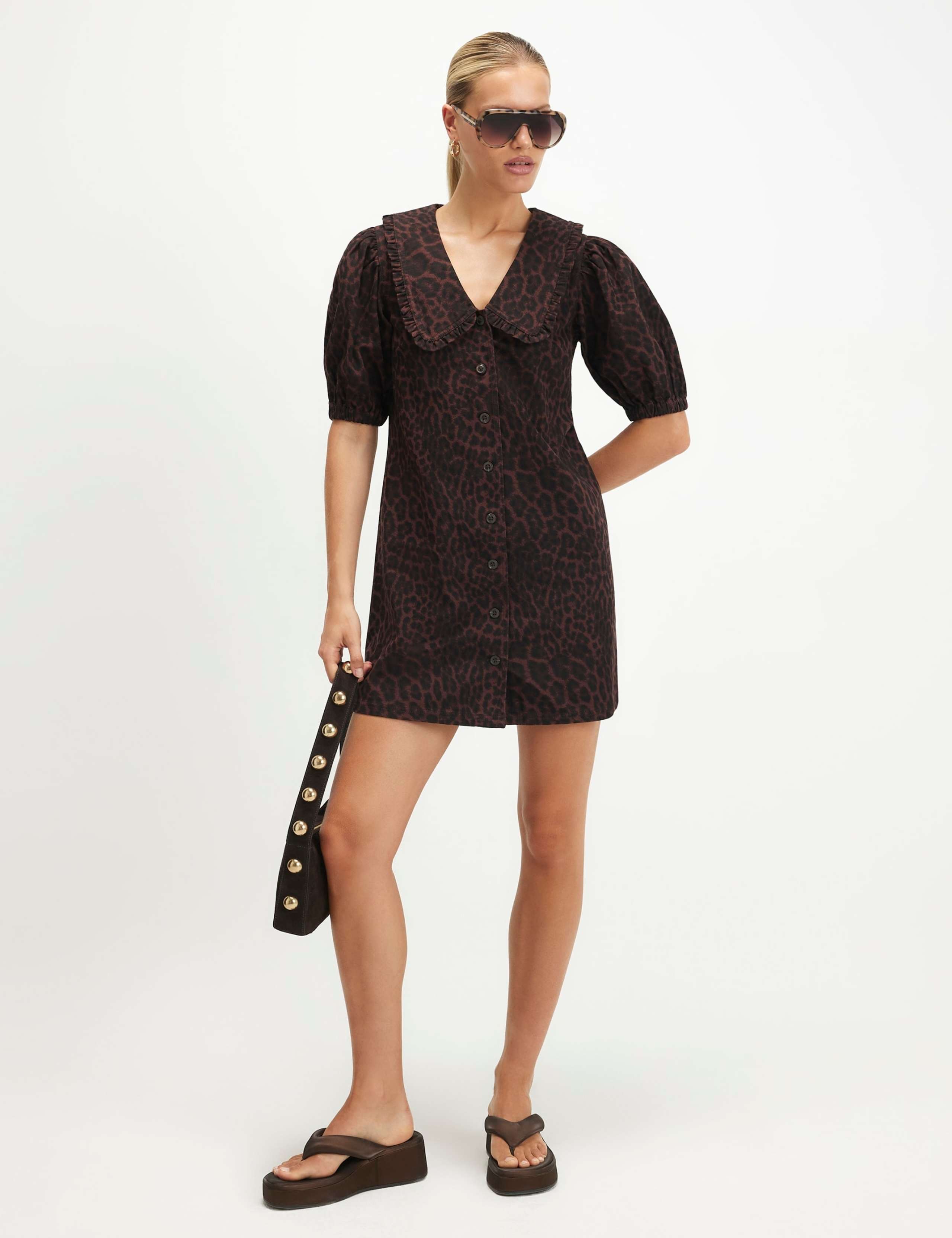 Pure Cotton Leopard Print Mini Shirt Dress 3 of 6