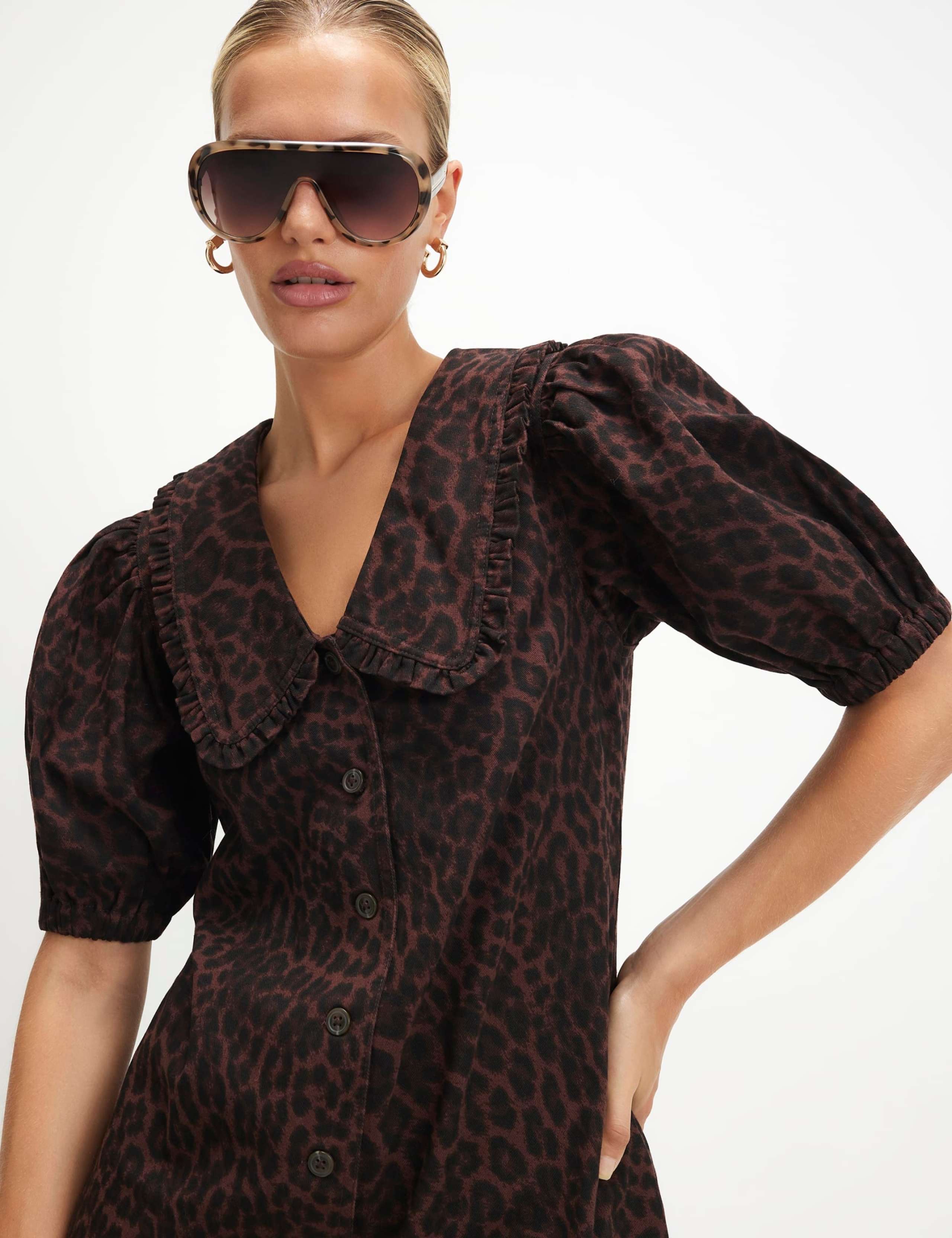 Pure Cotton Leopard Print Mini Shirt Dress 5 of 6