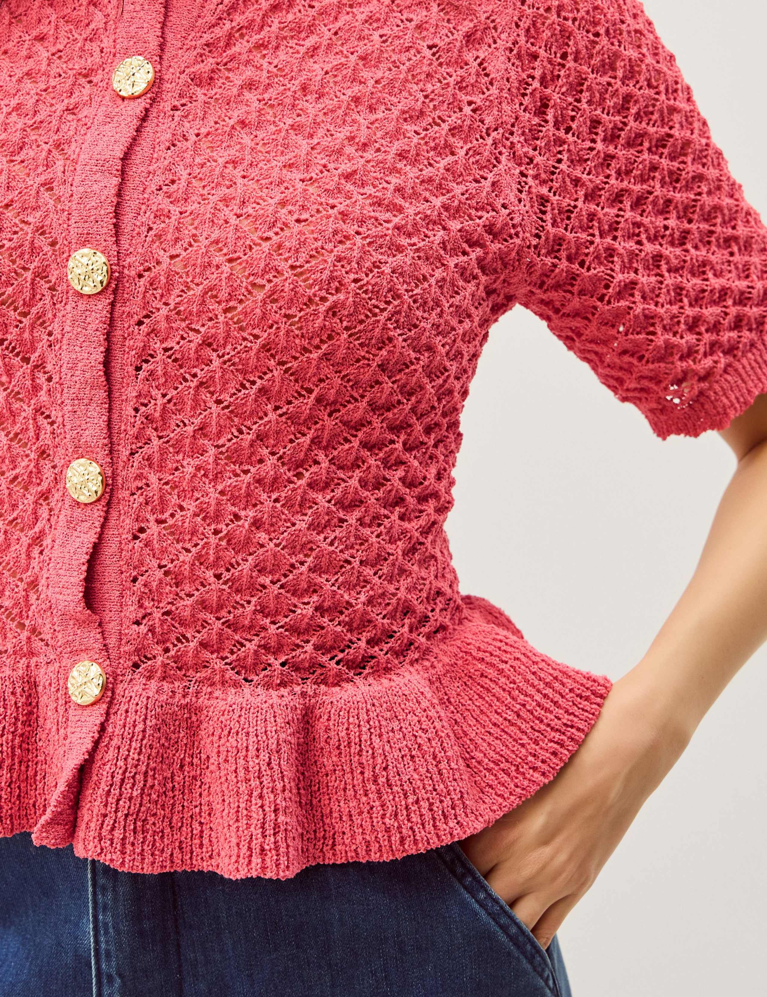 Ruffle Knit Textured Button Front Cardigan 3 of 5