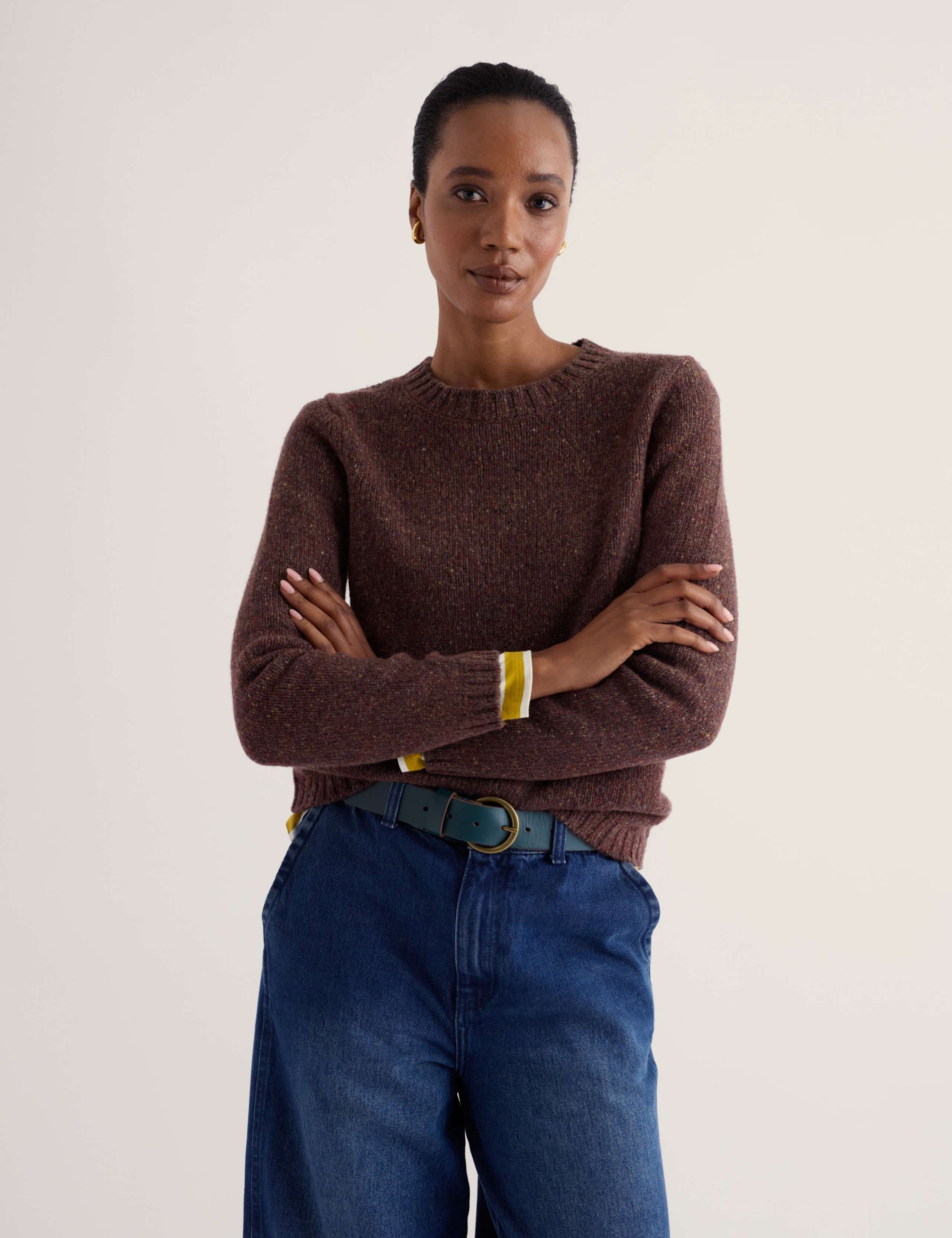 Merino Wool Rich Textured Crew Neck Jumper 1 of 5