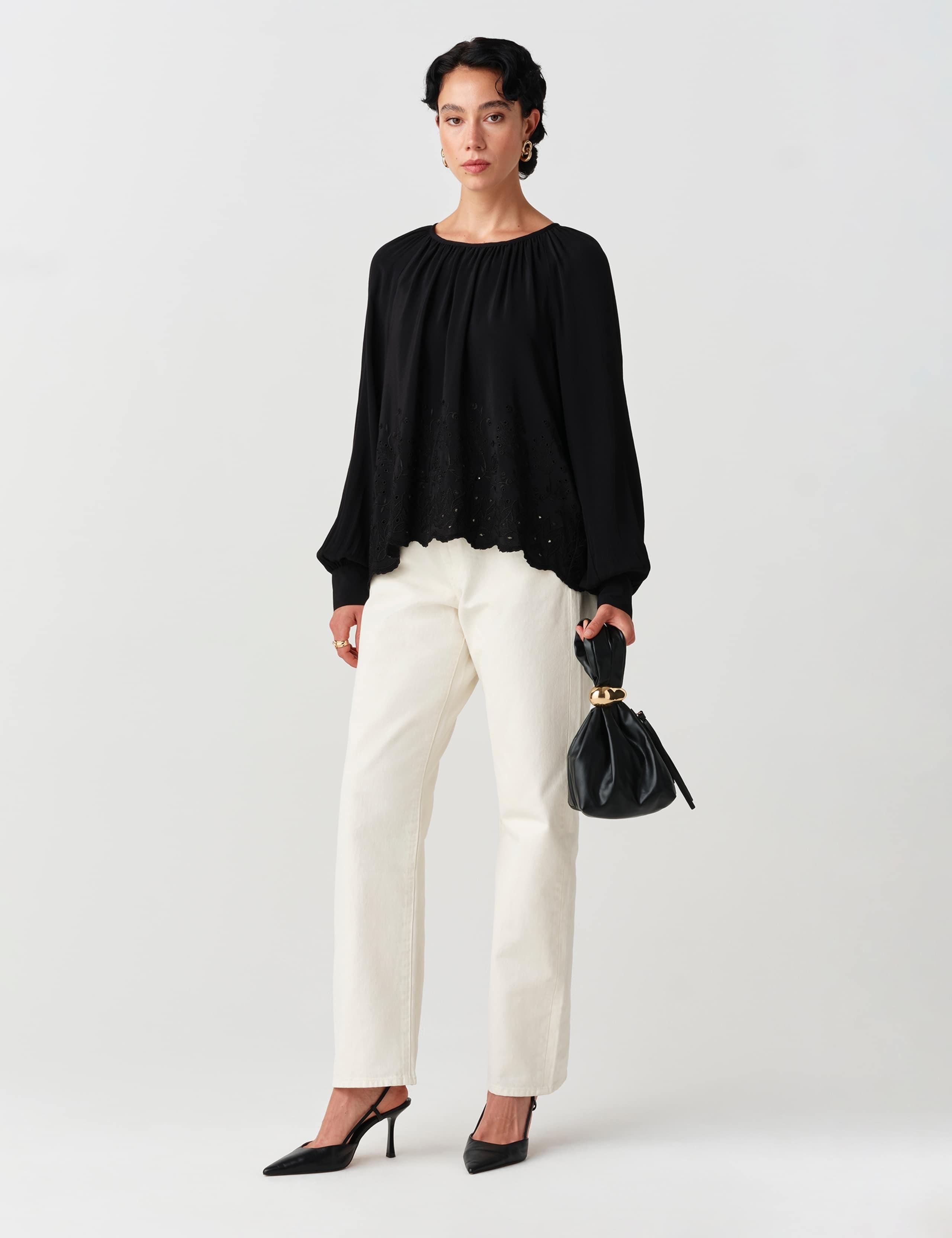 Crepe Embroidered Tie Detail Top 2 of 11
