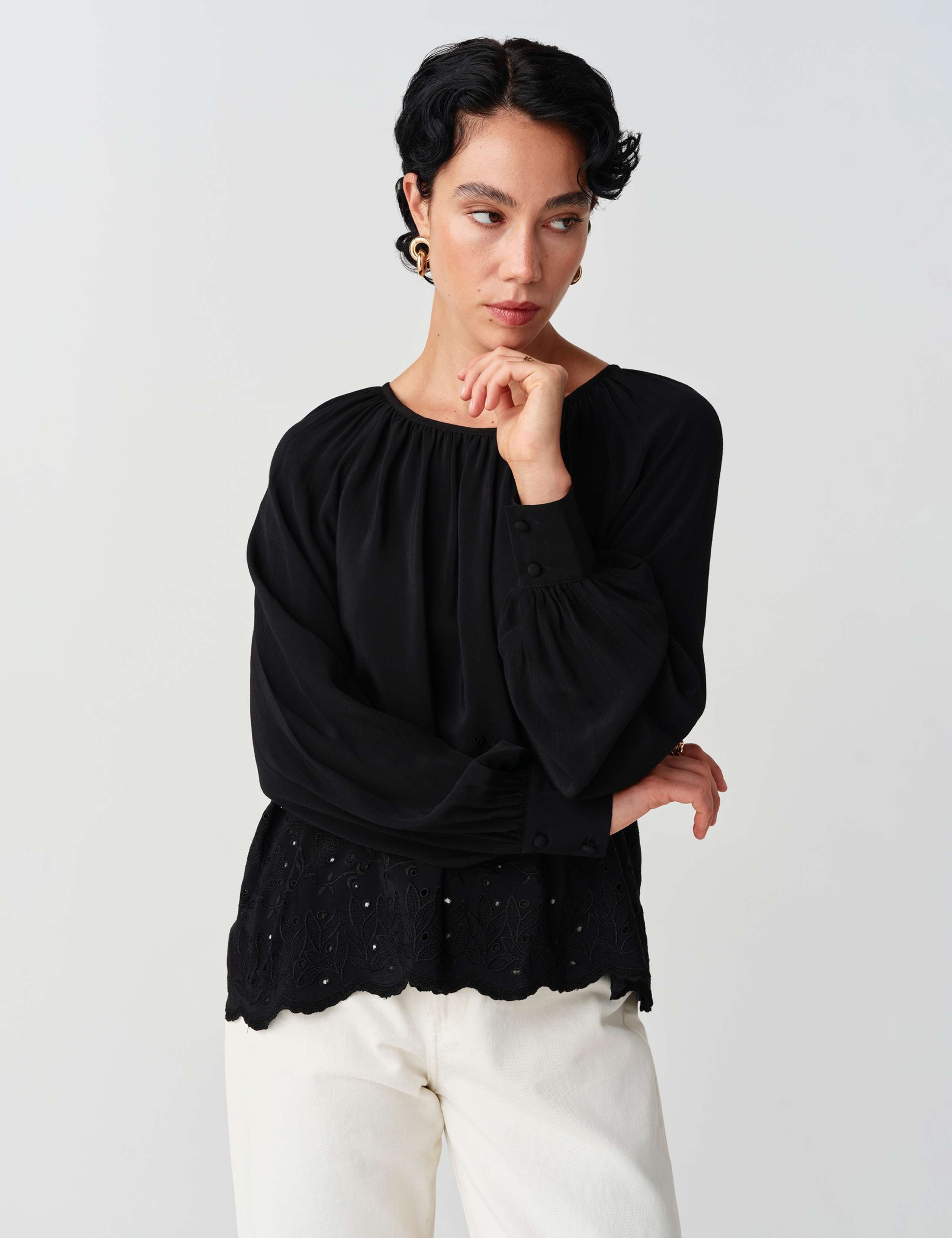 Crepe Embroidered Tie Detail Top 11 of 11