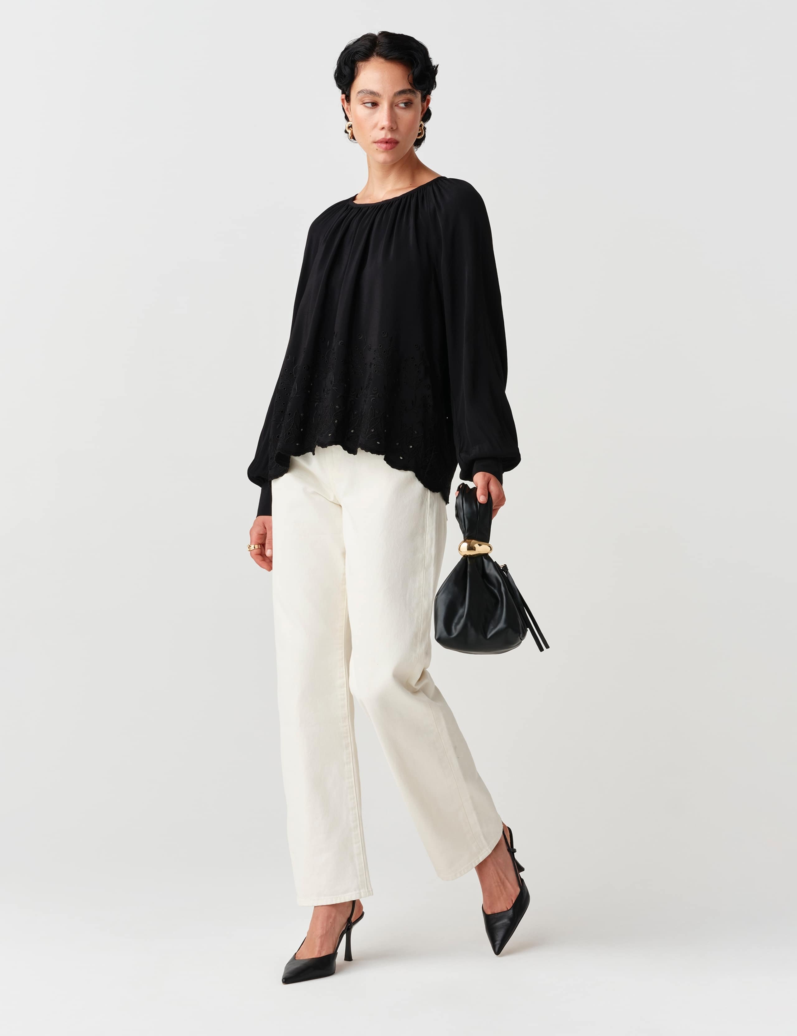 Crepe Embroidered Tie Detail Top 3 of 11