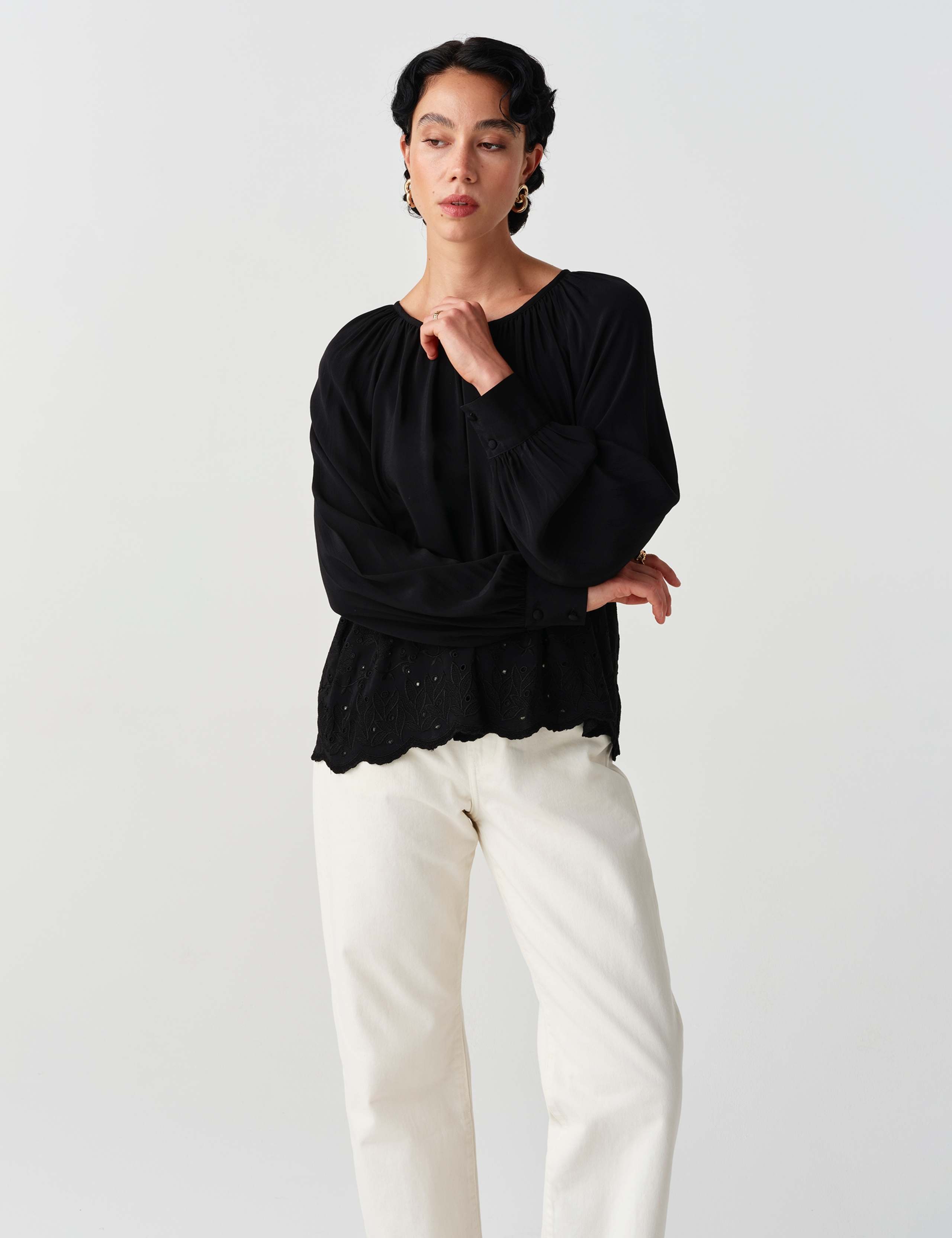 Crepe Embroidered Tie Detail Top 4 of 11