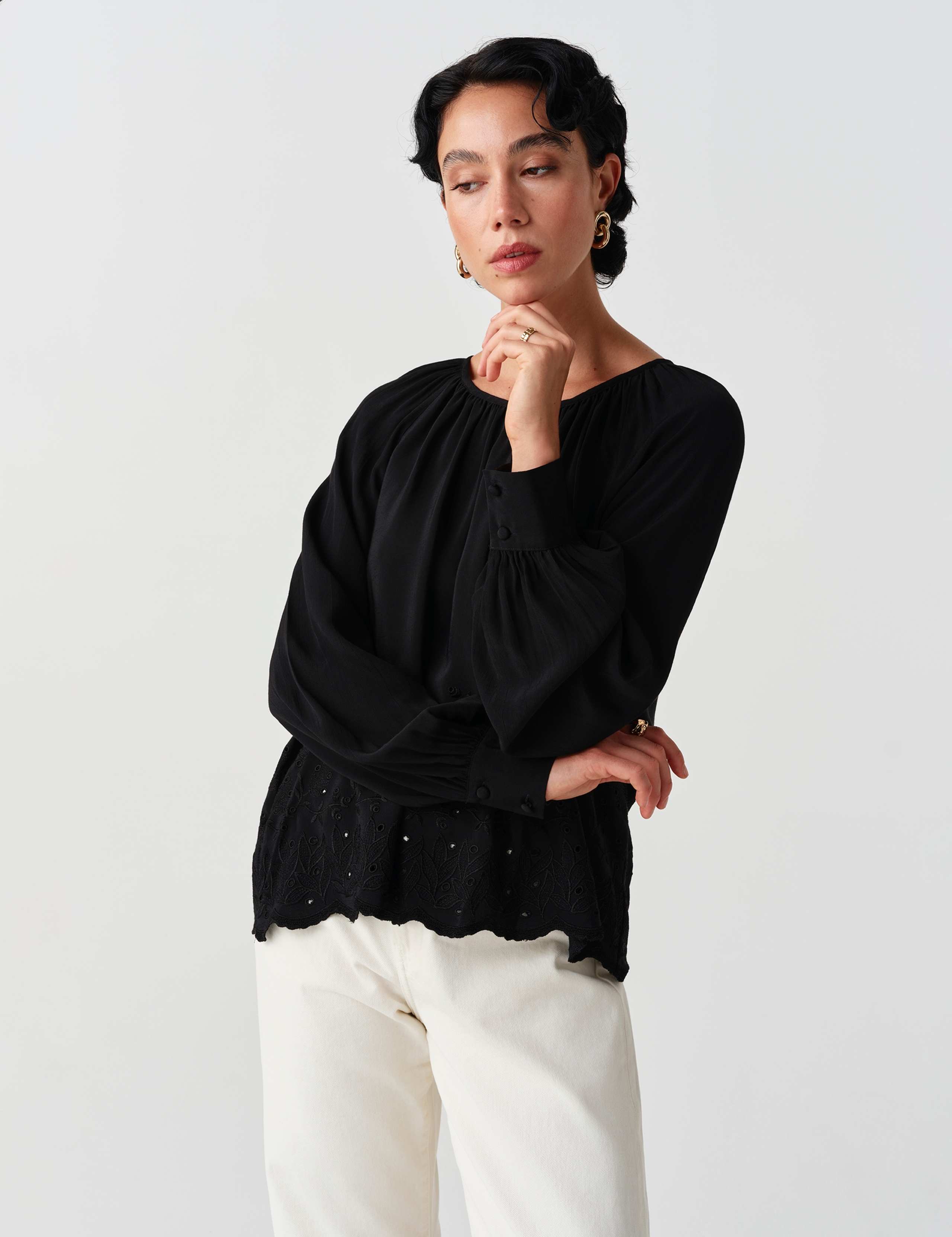 Crepe Embroidered Tie Detail Top 5 of 11