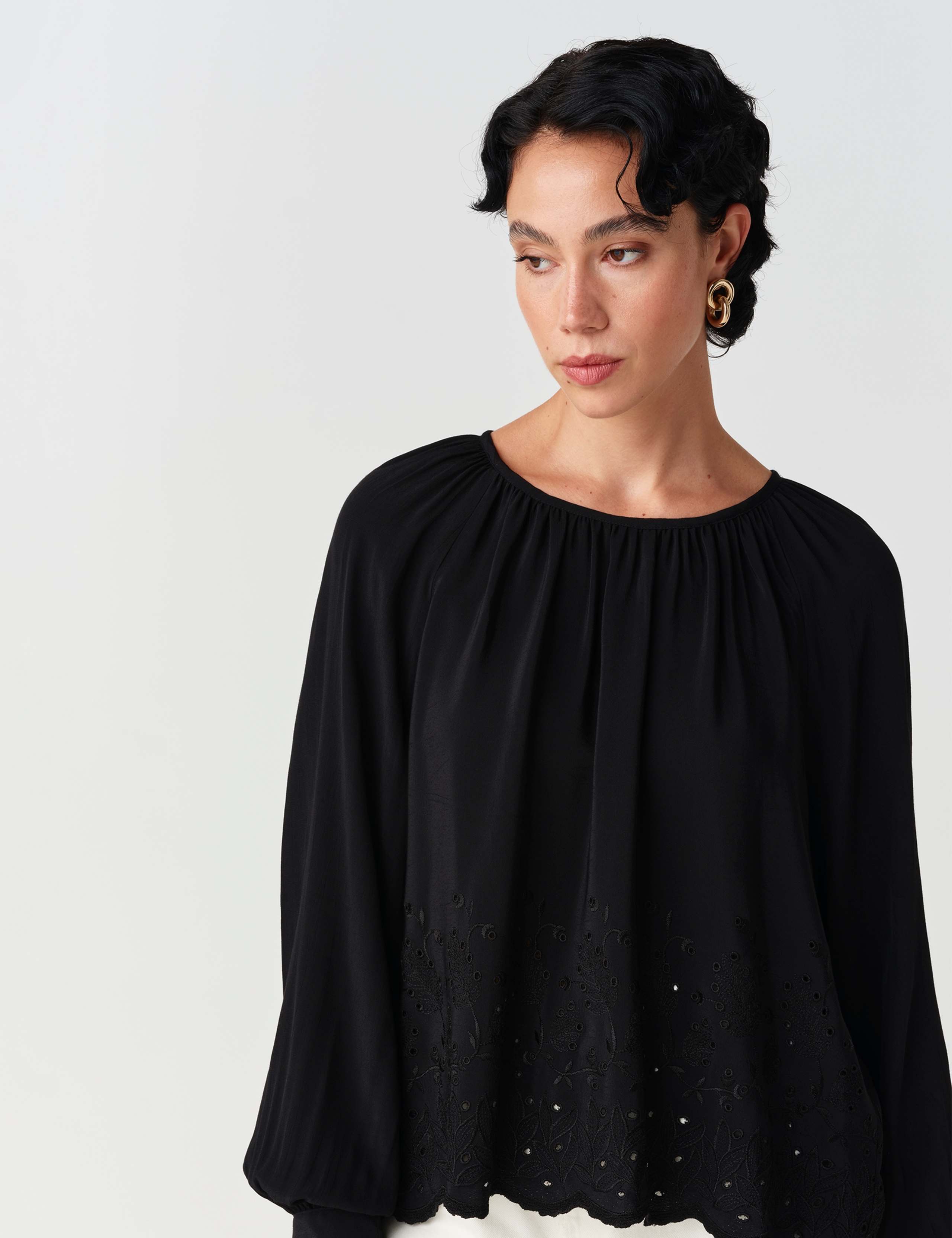 Crepe Embroidered Tie Detail Top 8 of 11