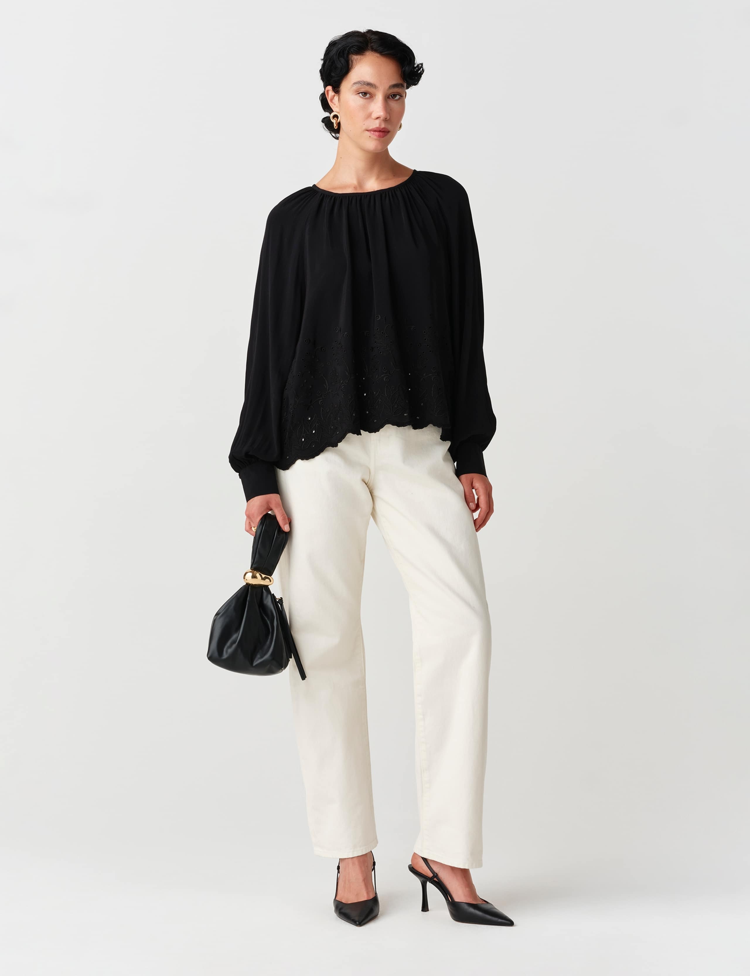 Crepe Embroidered Tie Detail Top 9 of 11
