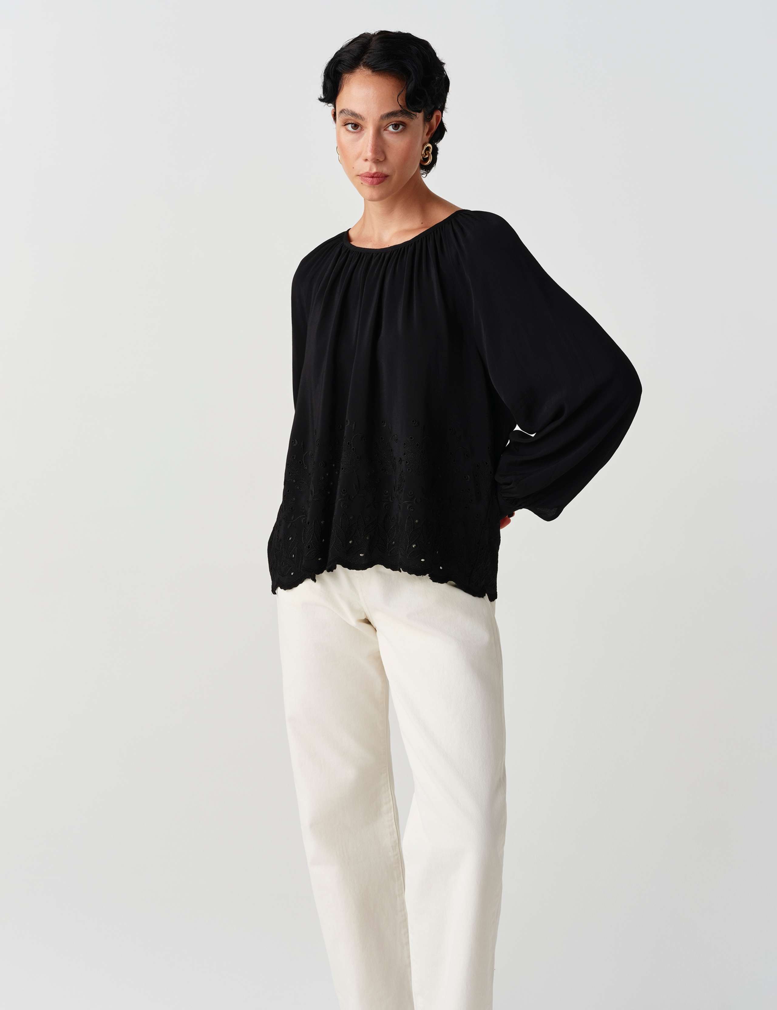 Crepe Embroidered Tie Detail Top 10 of 11