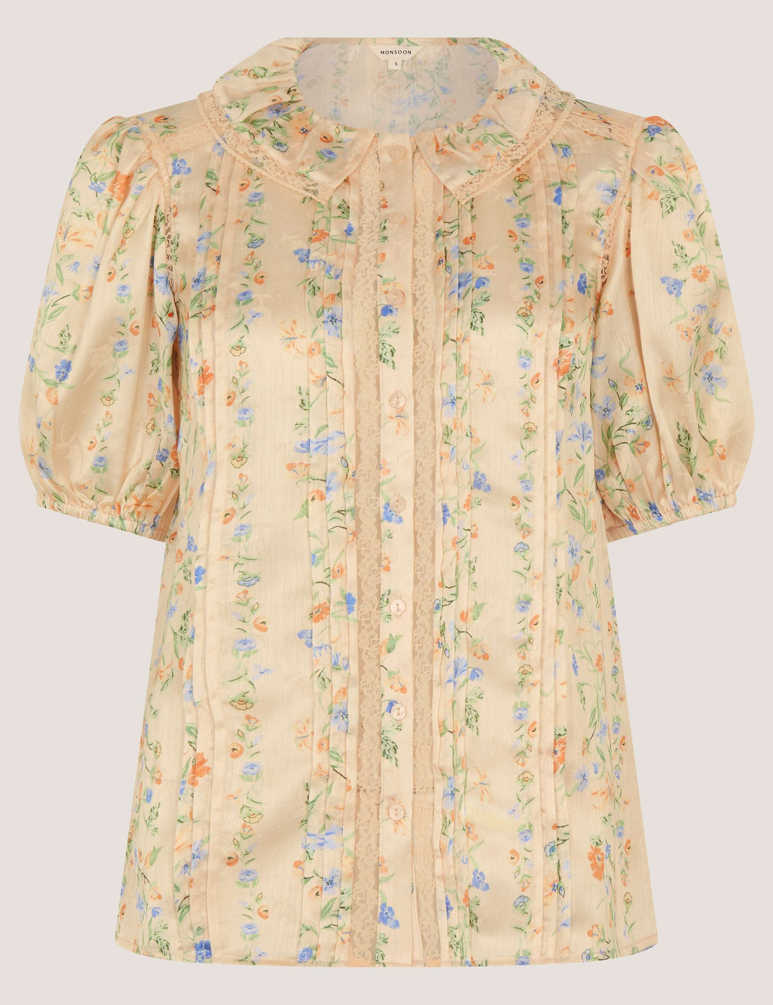 Lace Floral Collared Puff Sleeve Blouse 2 of 5