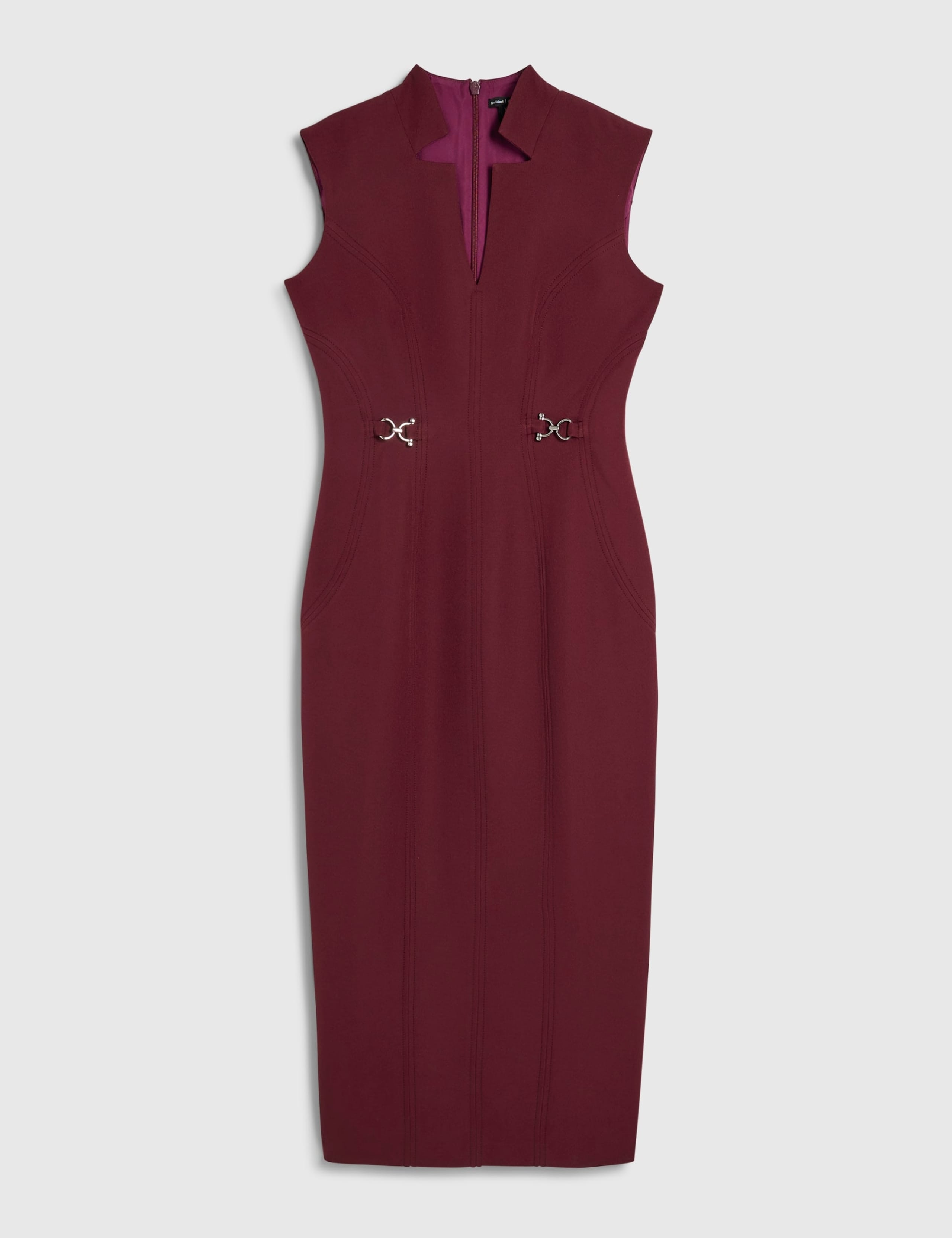 Notch Neck Belted Midi Tailored Dress 2 of 6