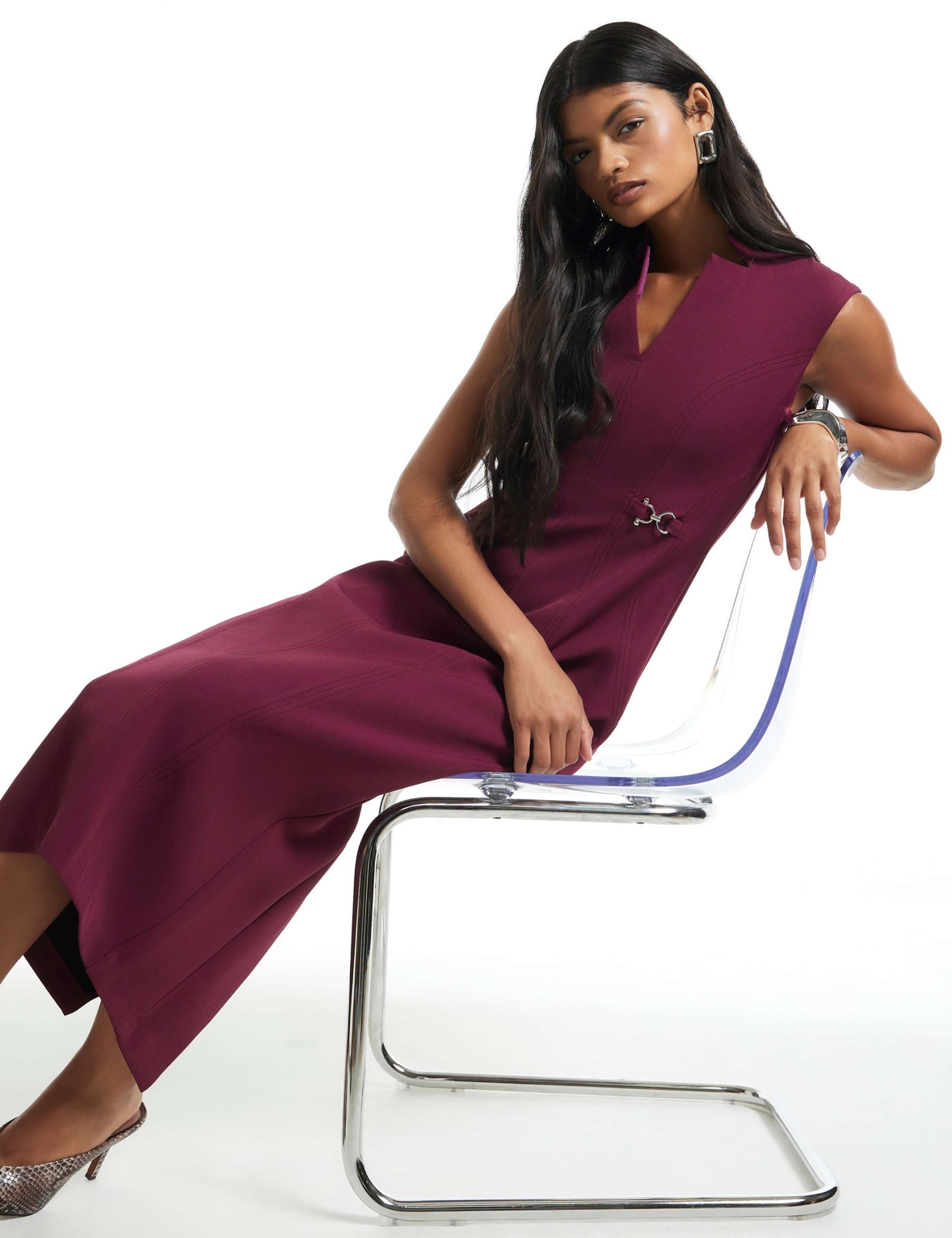 Notch Neck Belted Midi Tailored Dress 4 of 6