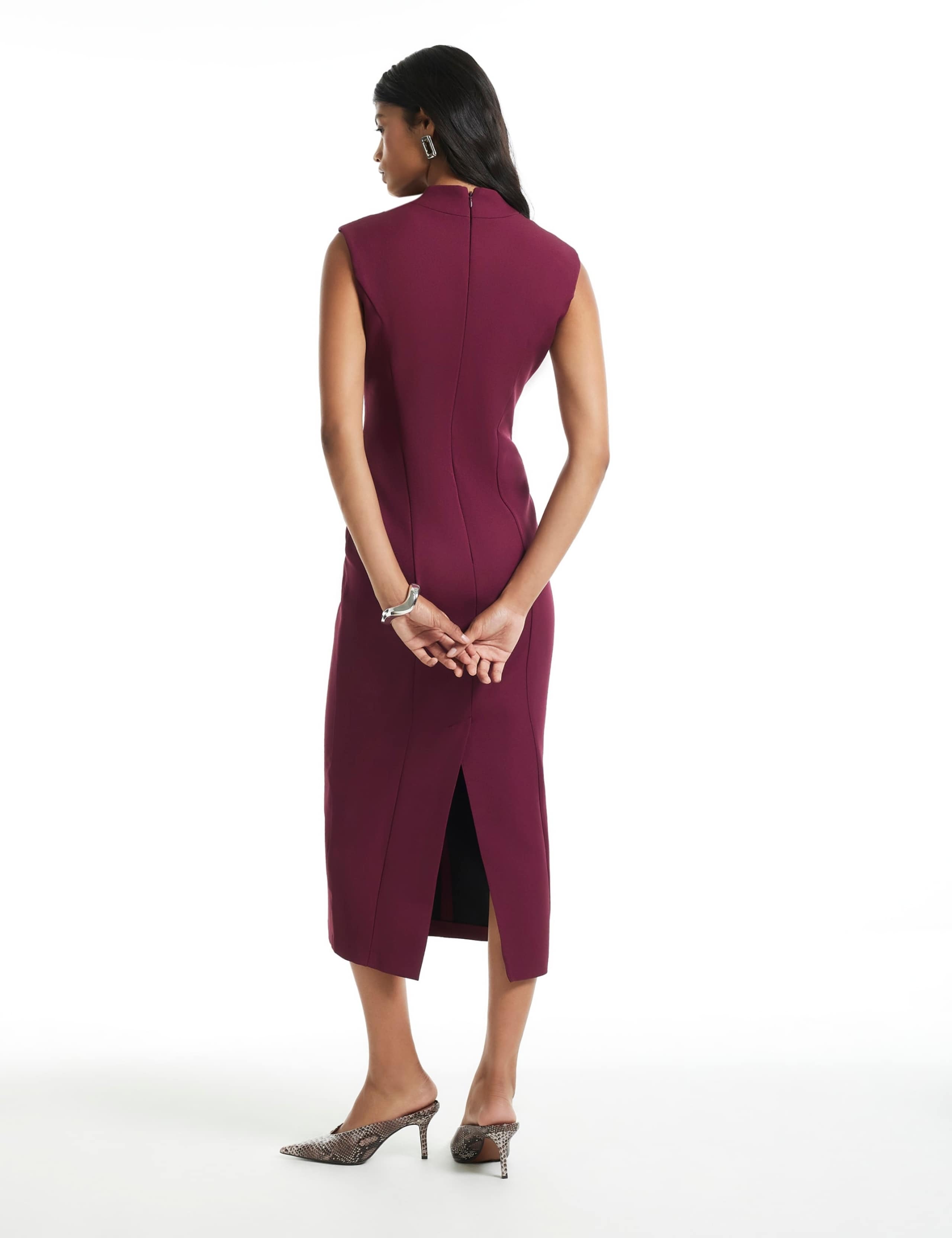 Notch Neck Belted Midi Tailored Dress 5 of 6