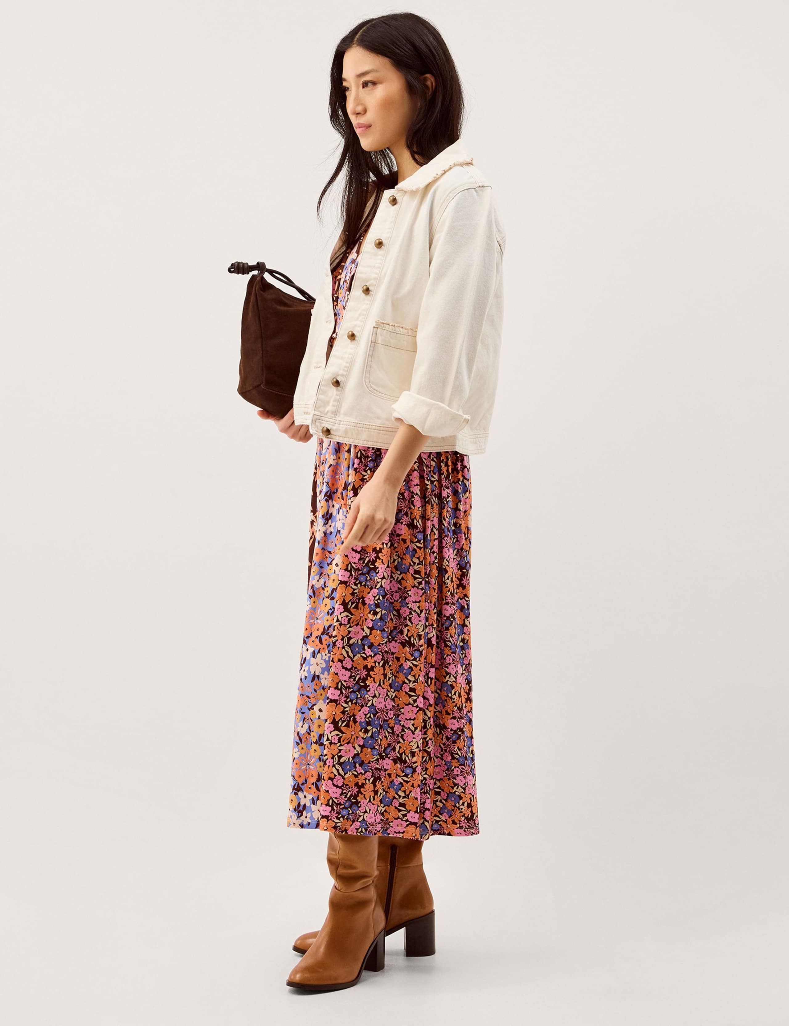 Jersey Floral V-Neck Midi Skater Dress 4 of 6