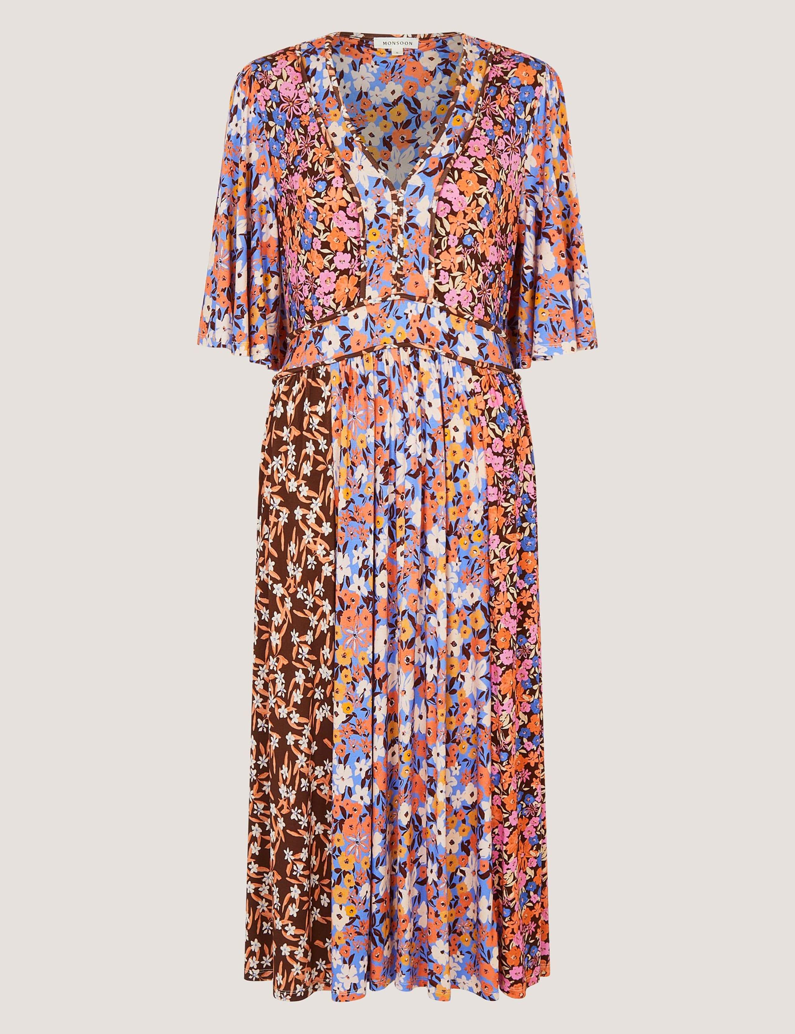 Jersey Floral V-Neck Midi Skater Dress 2 of 6