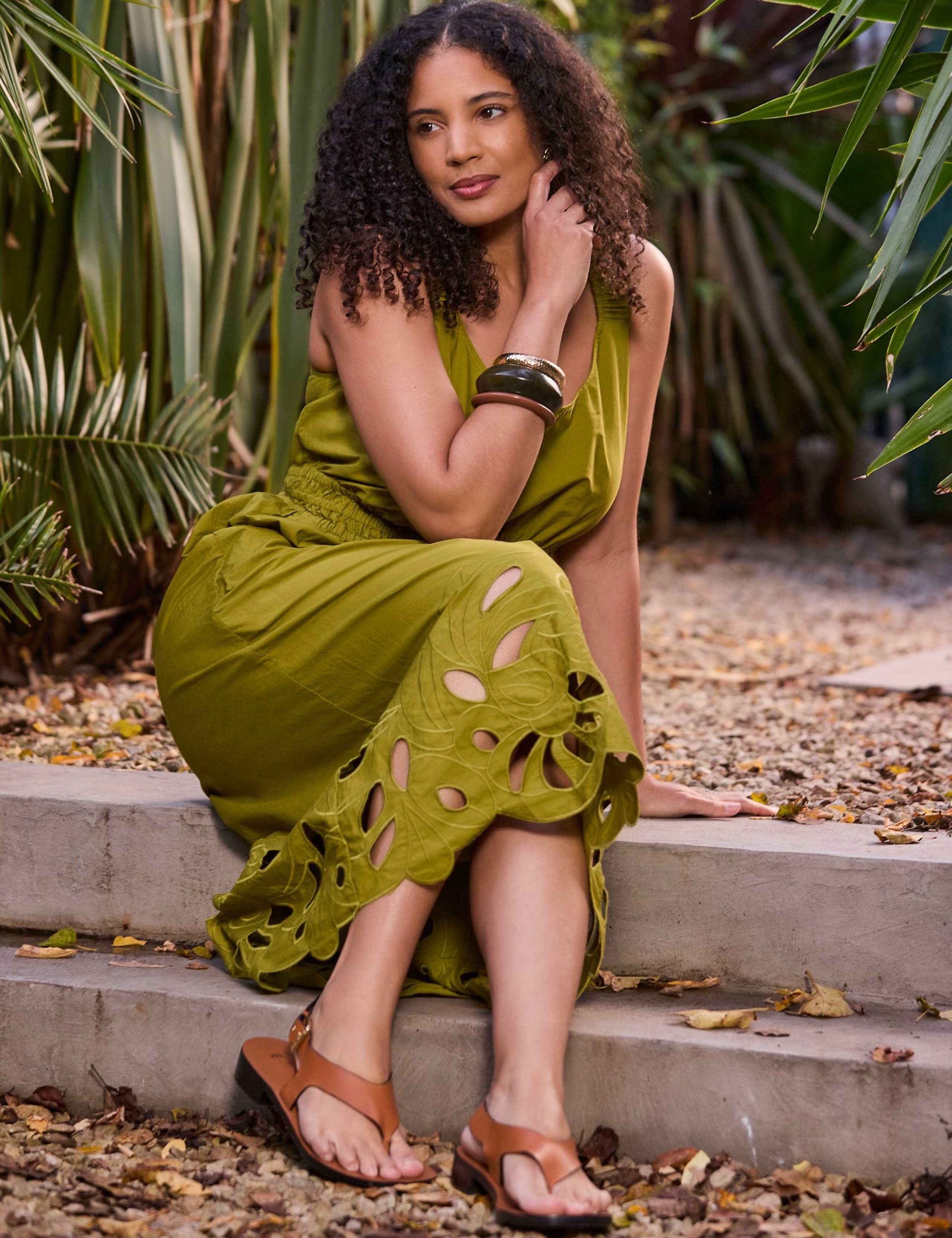 Pure Cotton Embroidered Midi Waisted Dress 5 of 7