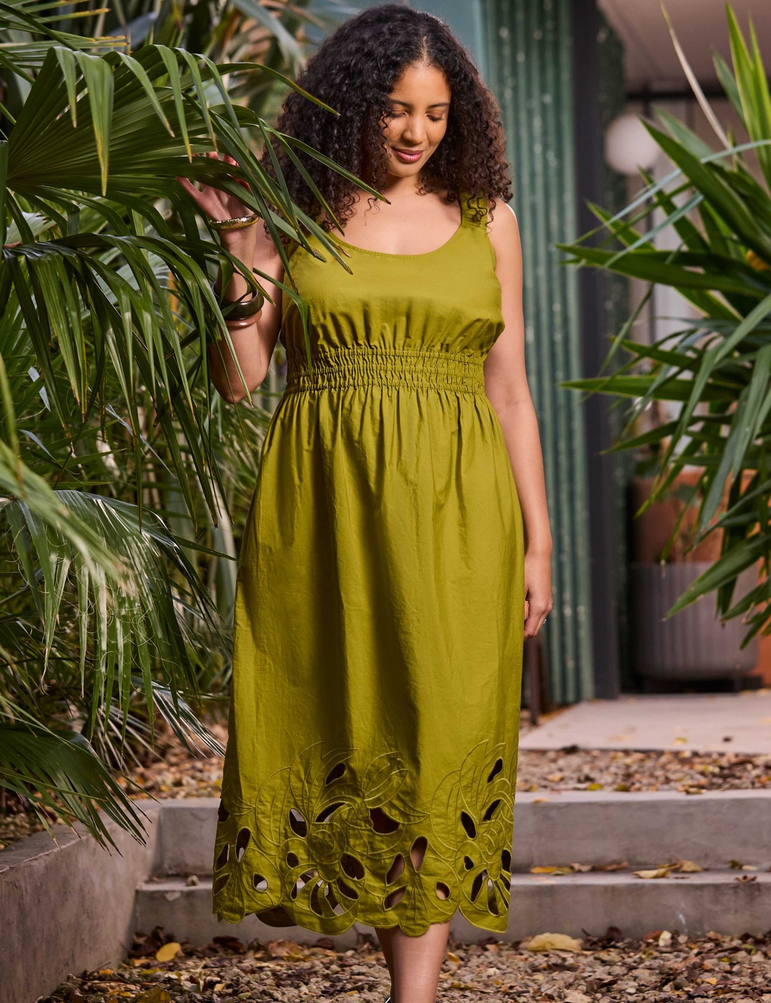 Pure Cotton Embroidered Midi Waisted Dress 6 of 7