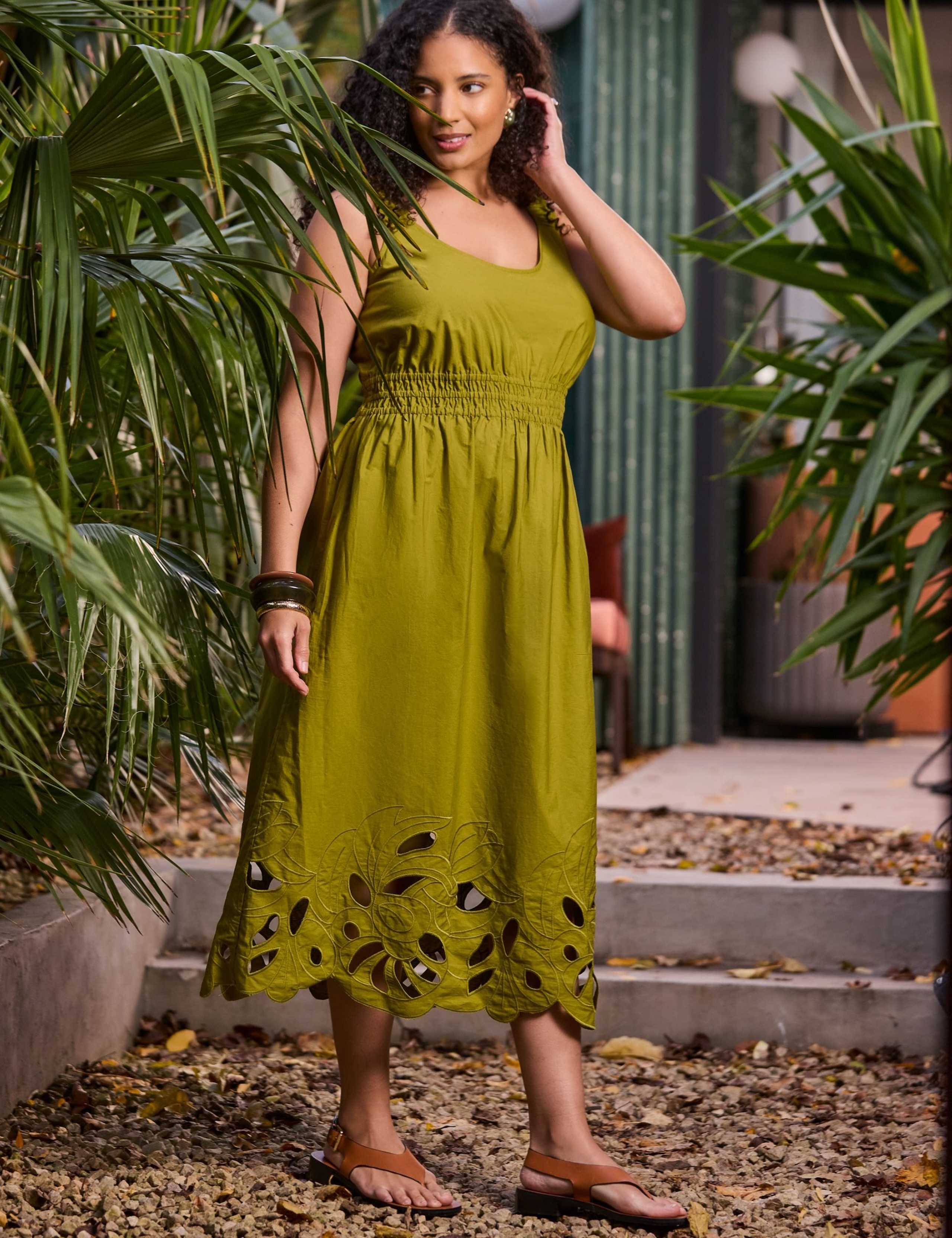 Pure Cotton Embroidered Midi Waisted Dress 7 of 7