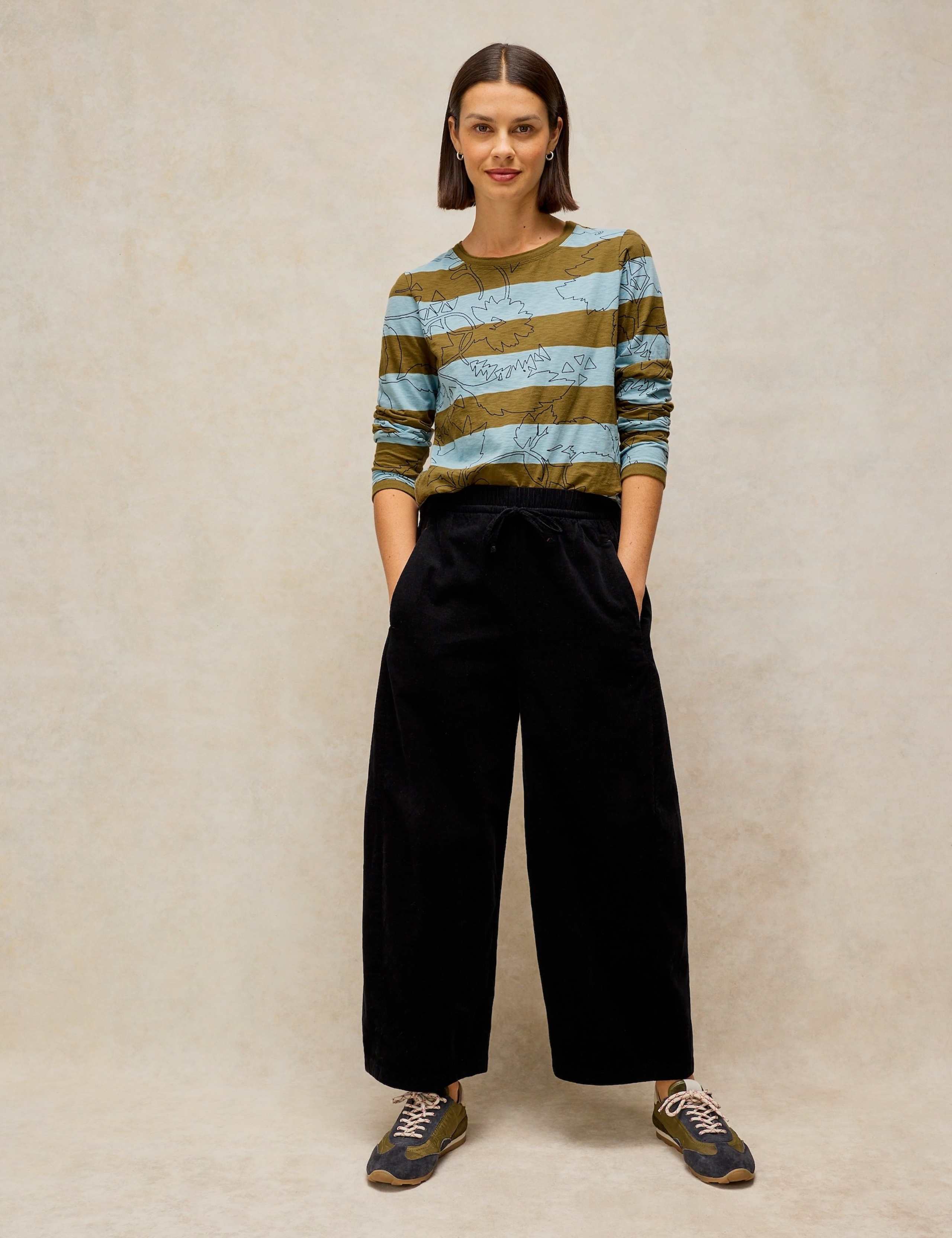 Pure Cotton Striped Floral Crew Neck Top 3 of 6