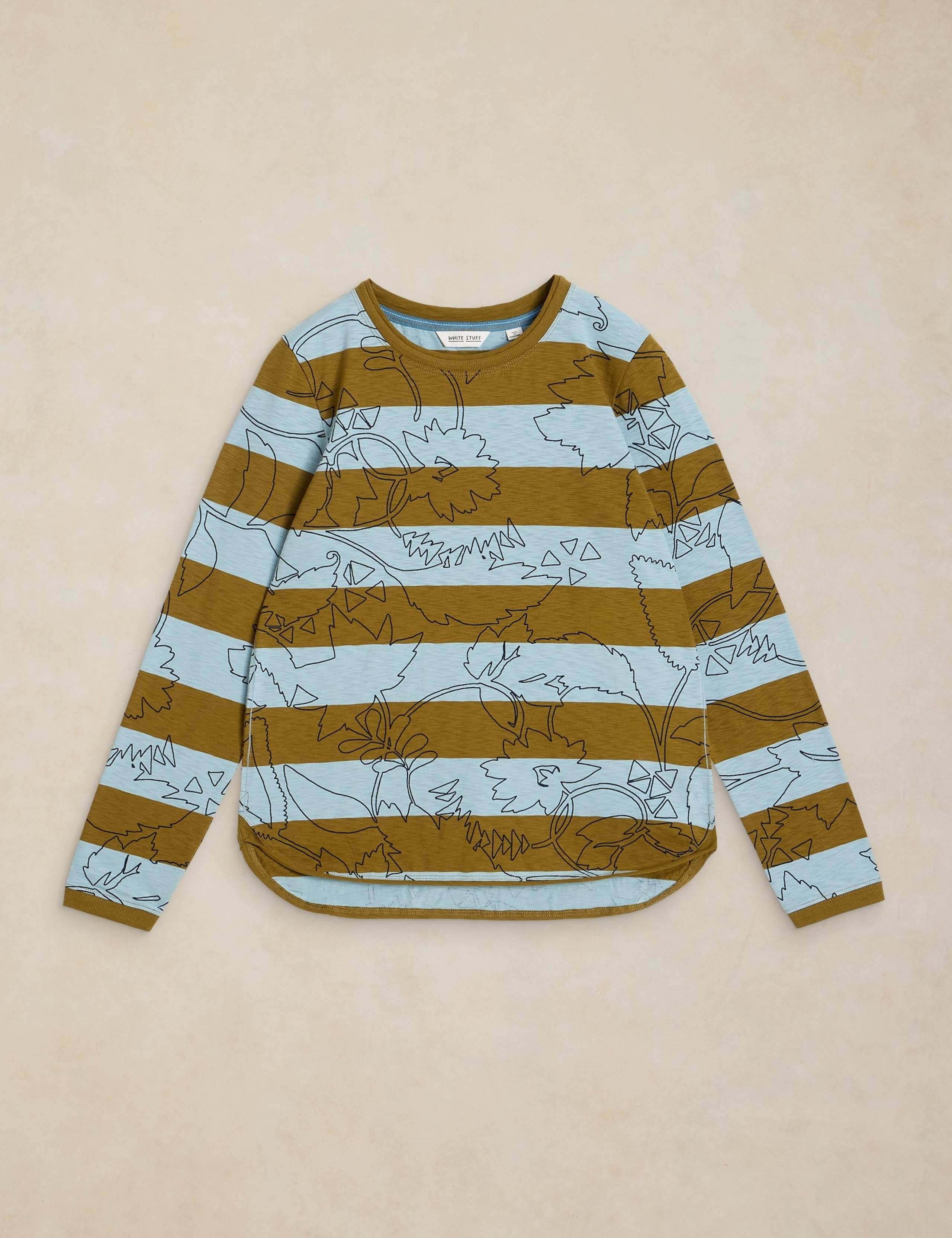 Pure Cotton Striped Floral Crew Neck Top 2 of 6