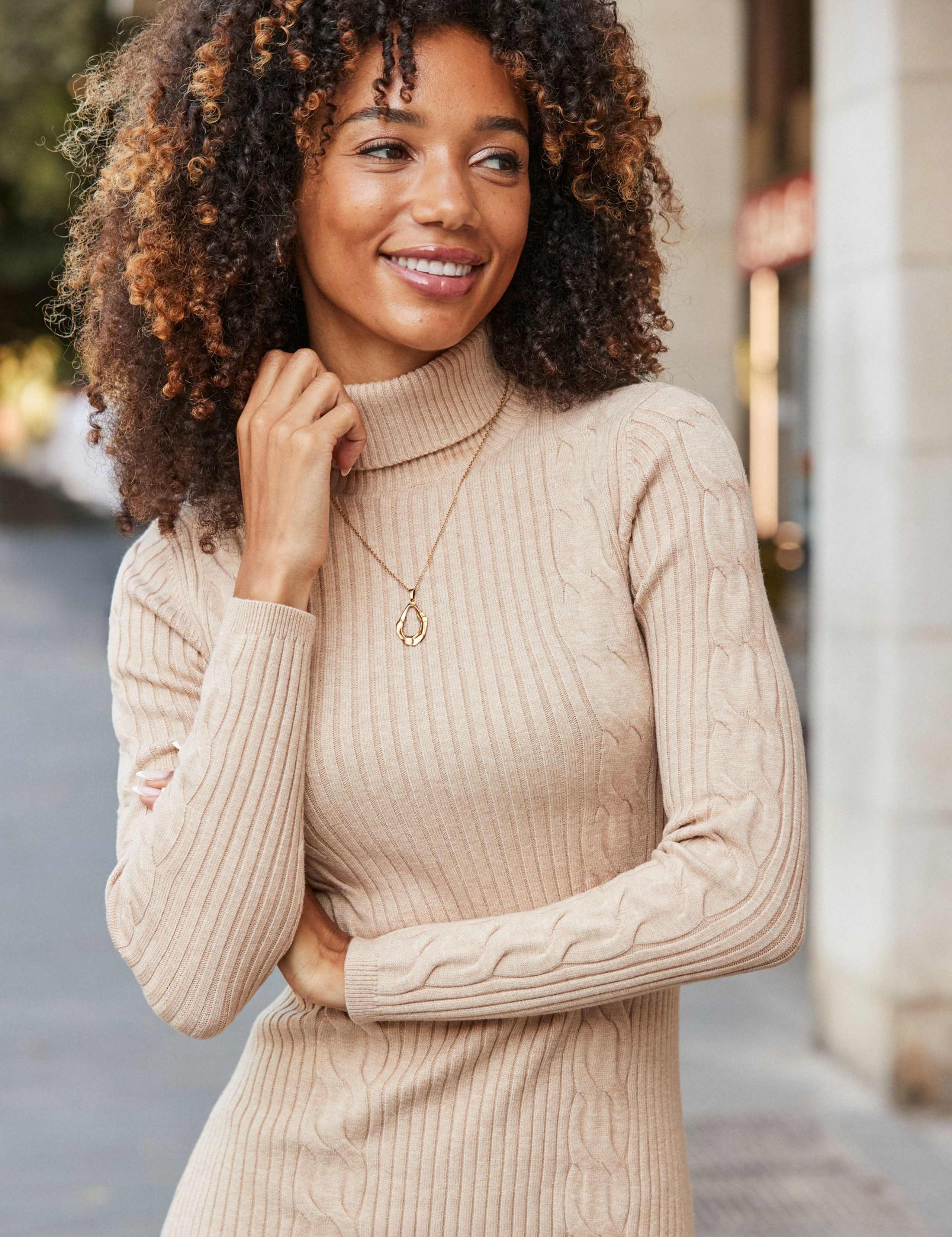Cable Knit Roll Neck Midi Jumper Dress 6 of 7